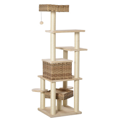 Nancy's Bethaven Krabpaal - Beige, Bruin - MDF, Pluche, Sisal 174 cm hoog