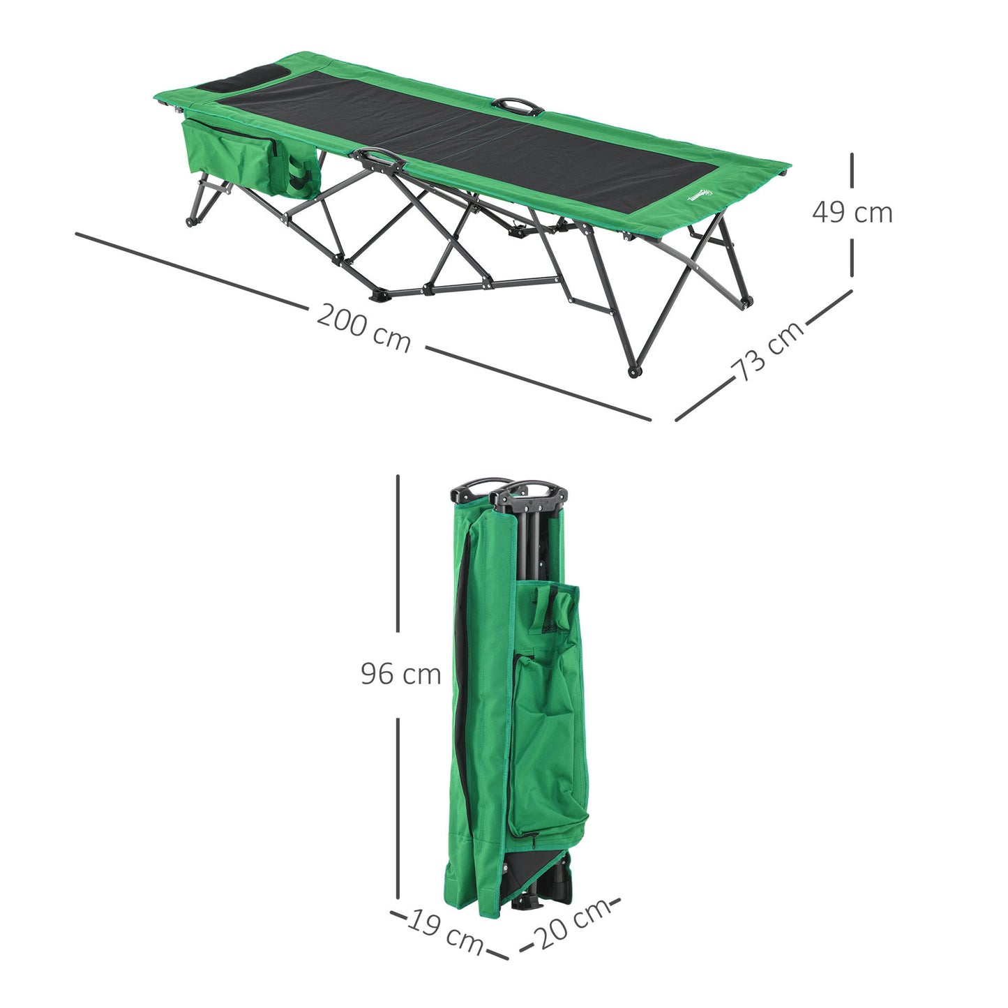 Nancy's Aceys Lake Campingbedje Opvouwbaar met Zijvak Drinkhouder Belastbaar tot 136 kg Staal Oxford Groen+Zwart