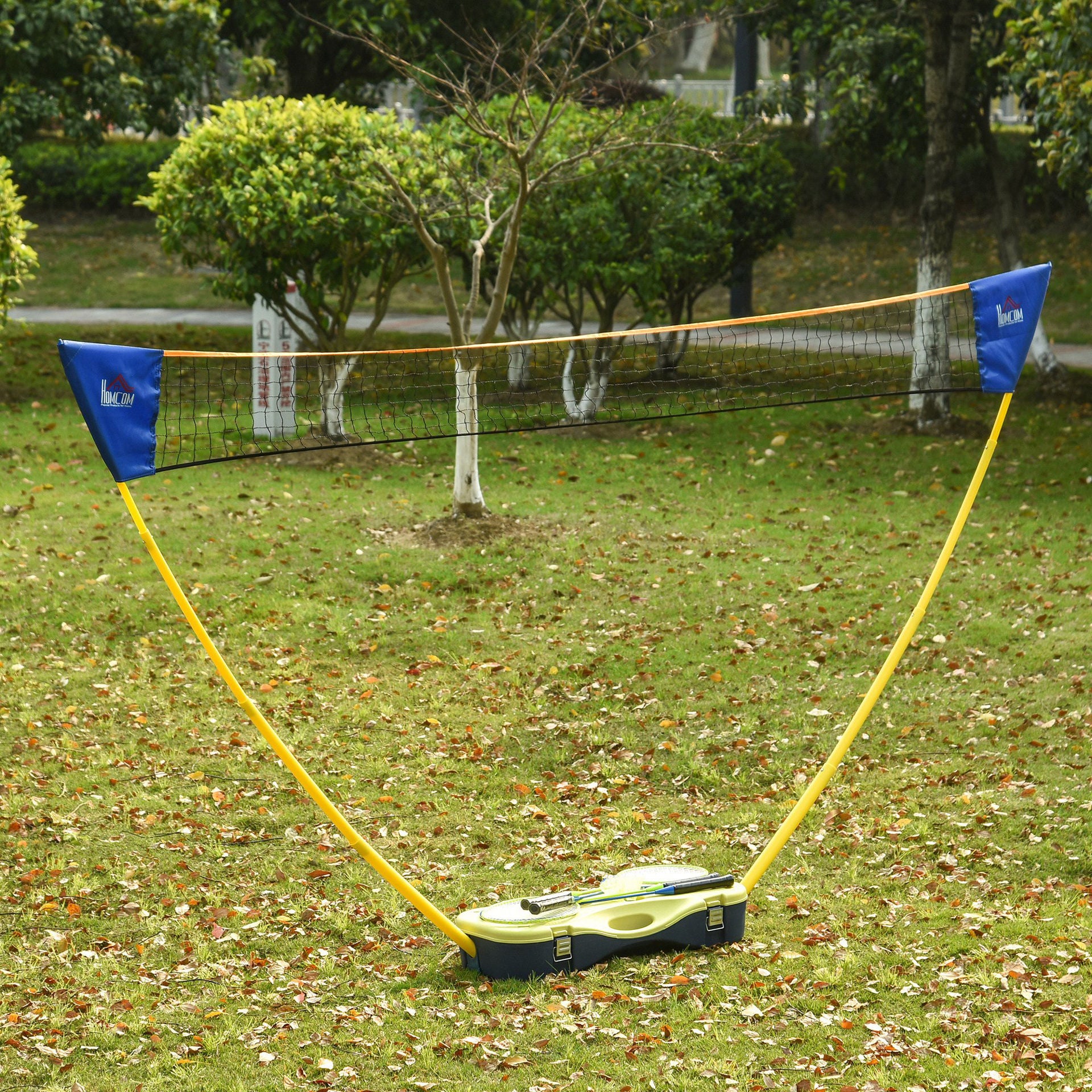 Nancy's Alpena Badmintonnet met standaard  - Badminton Set - Inclusief 4 Badmintonrackets - Geel / Blauw - ± 285 x 30 x 160 cm