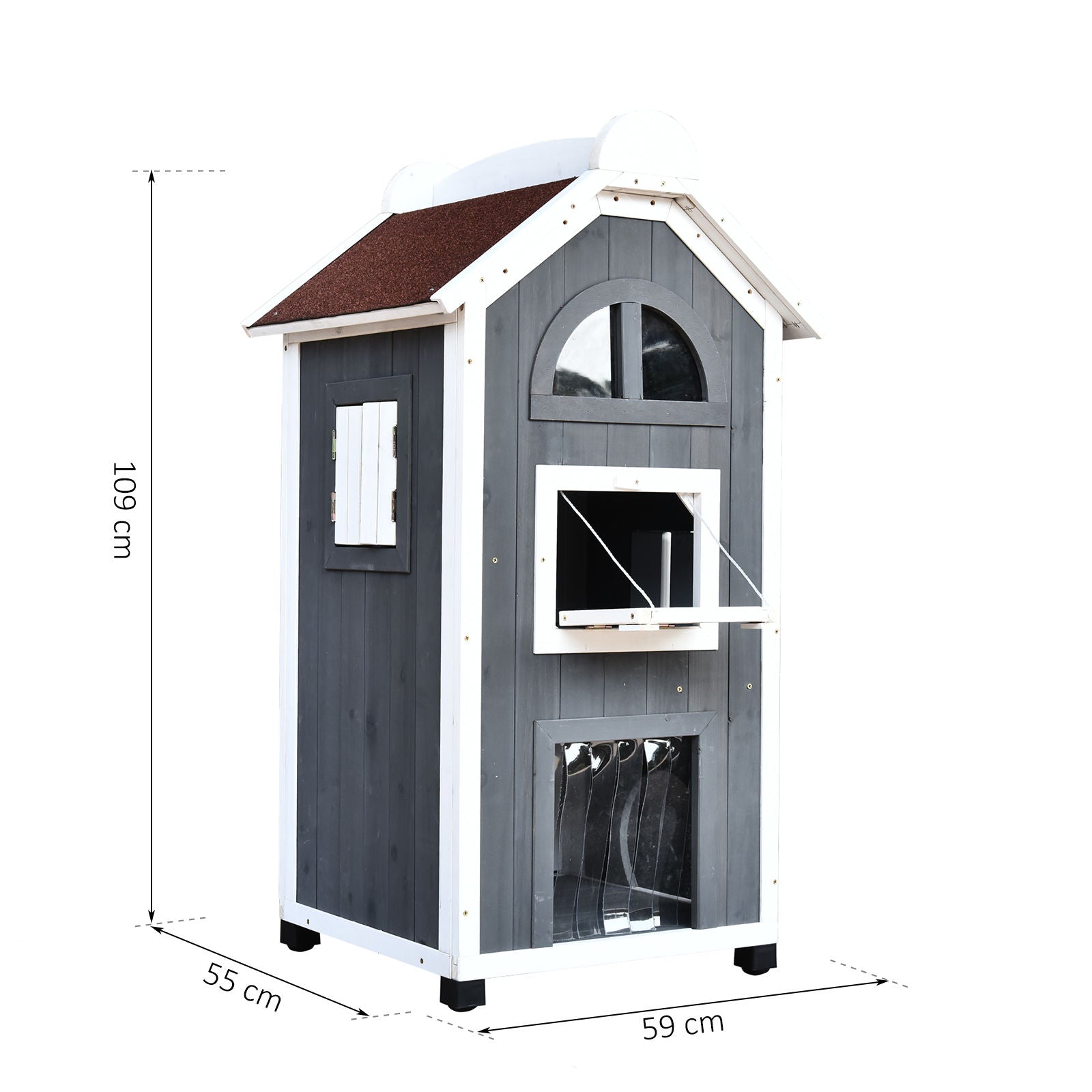 Nancy's Anglo Pond Kattenhuis - Kattenvilla - Kattenverblijf - Grijs - Dennenhout - ± 60 x 55 x 110 cm