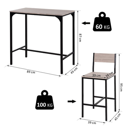 Nancy's Annapolis Barset - Bartafel Set - 3-delige Set - Naturel / Zwart - MDF / Staal