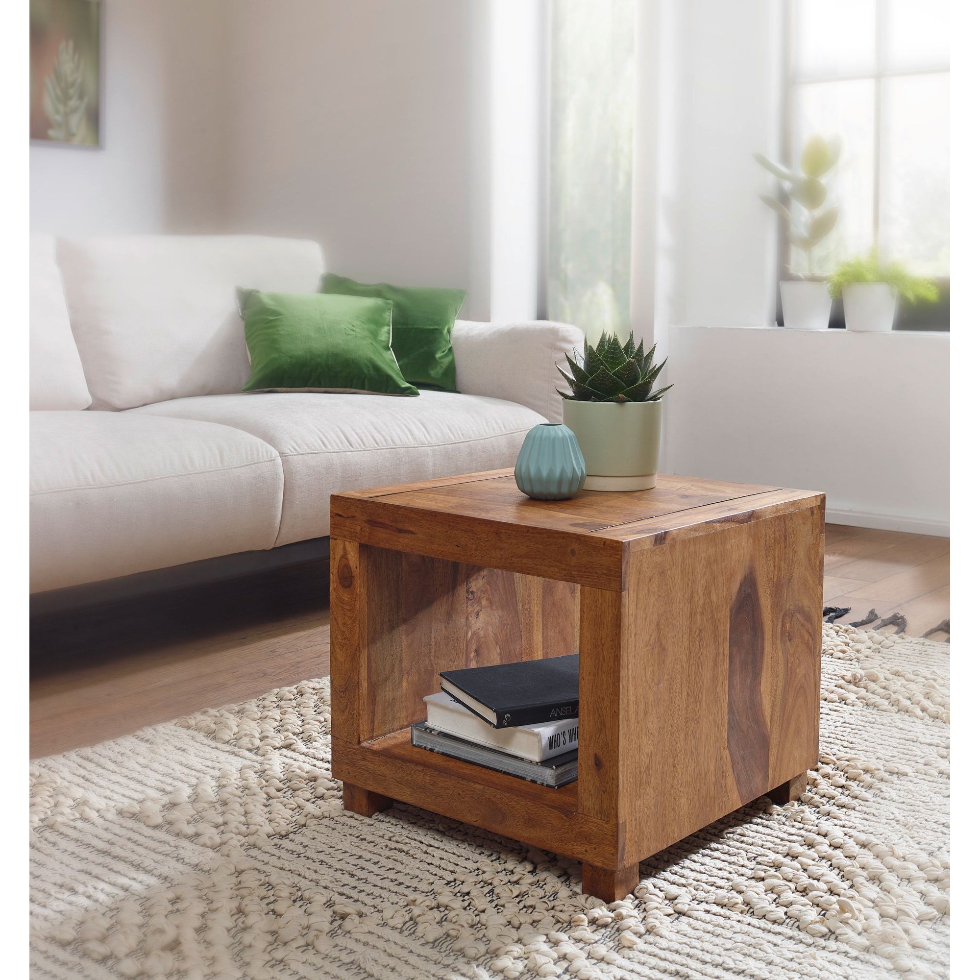 Nancy's Auburn Coffee Table - Solid Wood Coffee Table - Bedside Table - Square Coffee Table - Open Compartment - Sheesham Wood - 50x50 cm