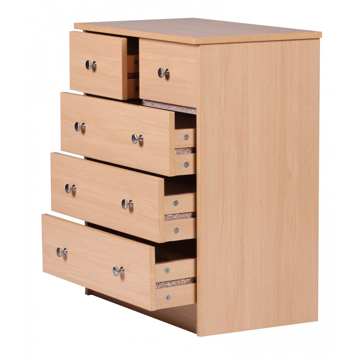 Nancy's Woodbridge Ladekast - Dressoir - 5 lades - Beuken kleur - Spaanplaat / Staal - 60 x 35 x 70 cm