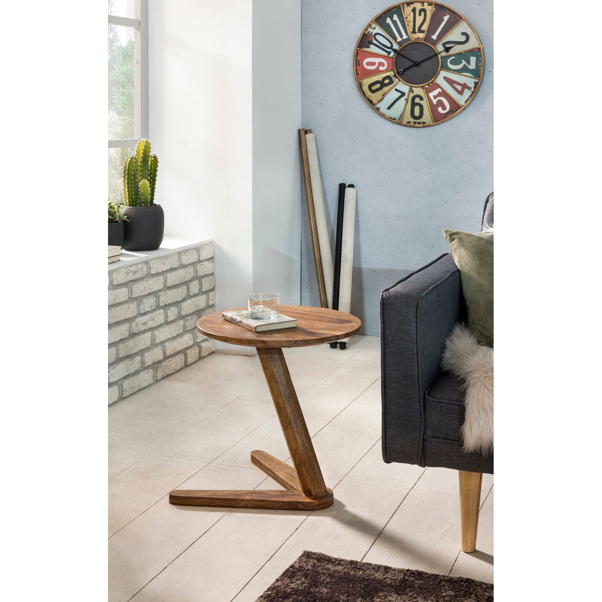 Nancy's Santaquin Bijzettafel - Salontafel - Massief Hout - Sheesham - 45 x 45 cm - Rond - Bruin