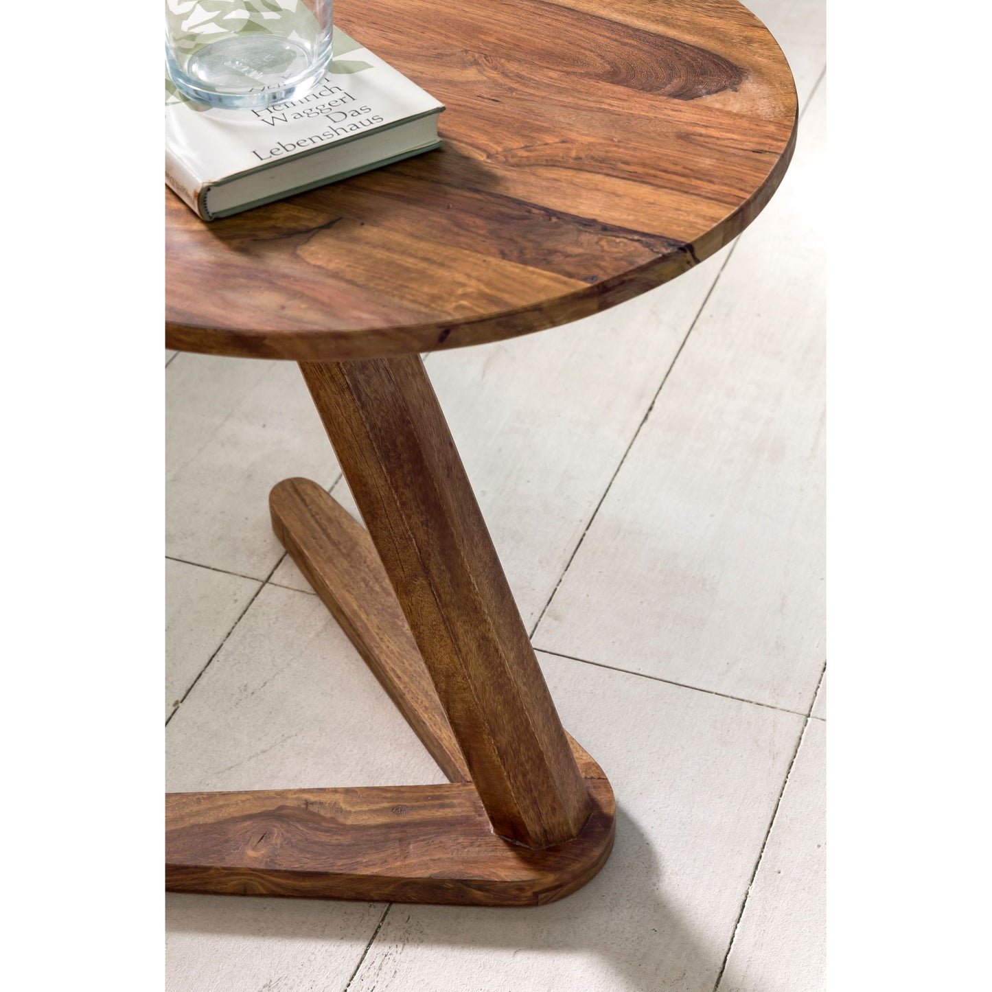 Nancy's Santaquin Bijzettafel - Salontafel - Massief Hout - Sheesham - 45 x 45 cm - Rond - Bruin