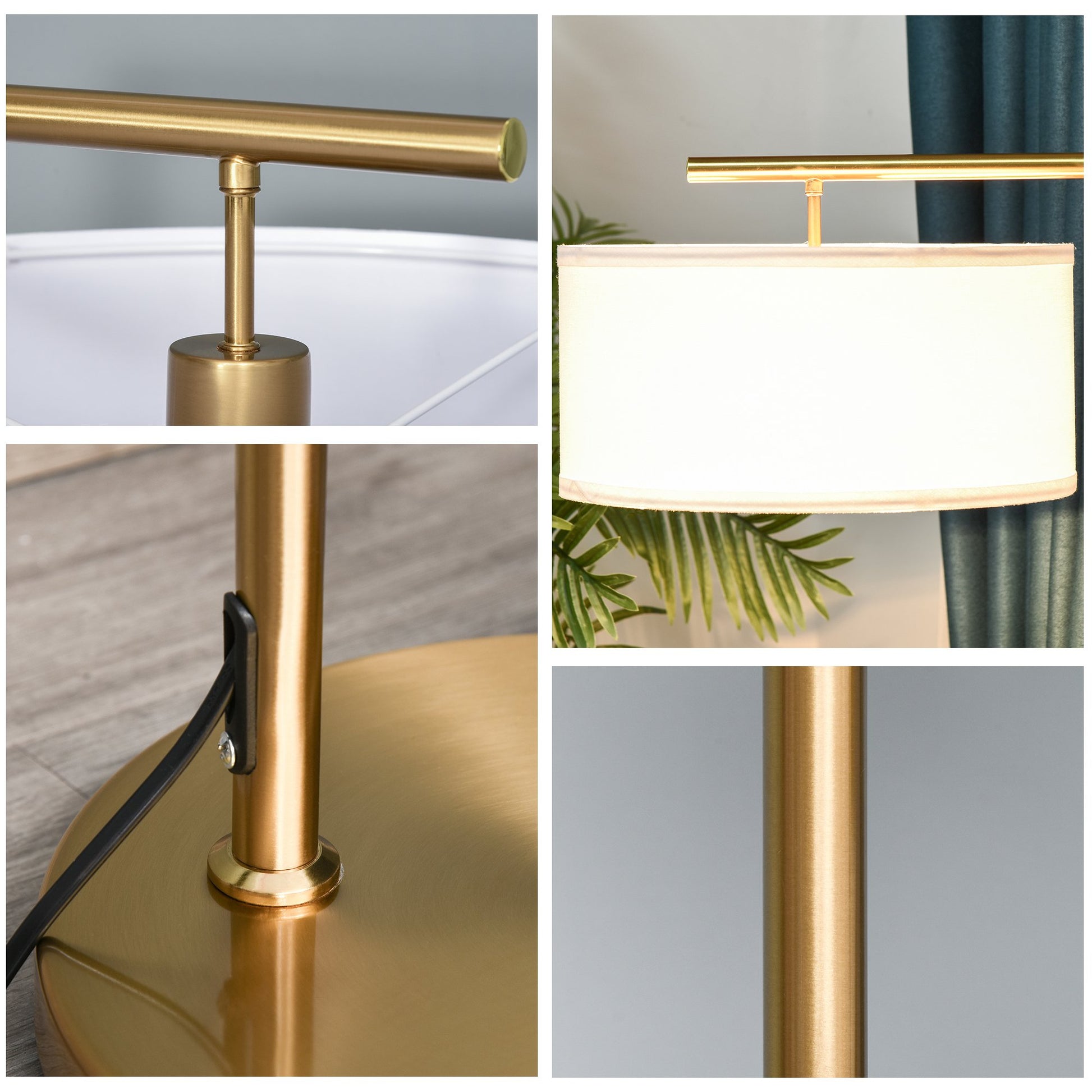 Nancy's Springville Vloerlamp - Staande Lamp - Goud / Wit - Staal / Stof