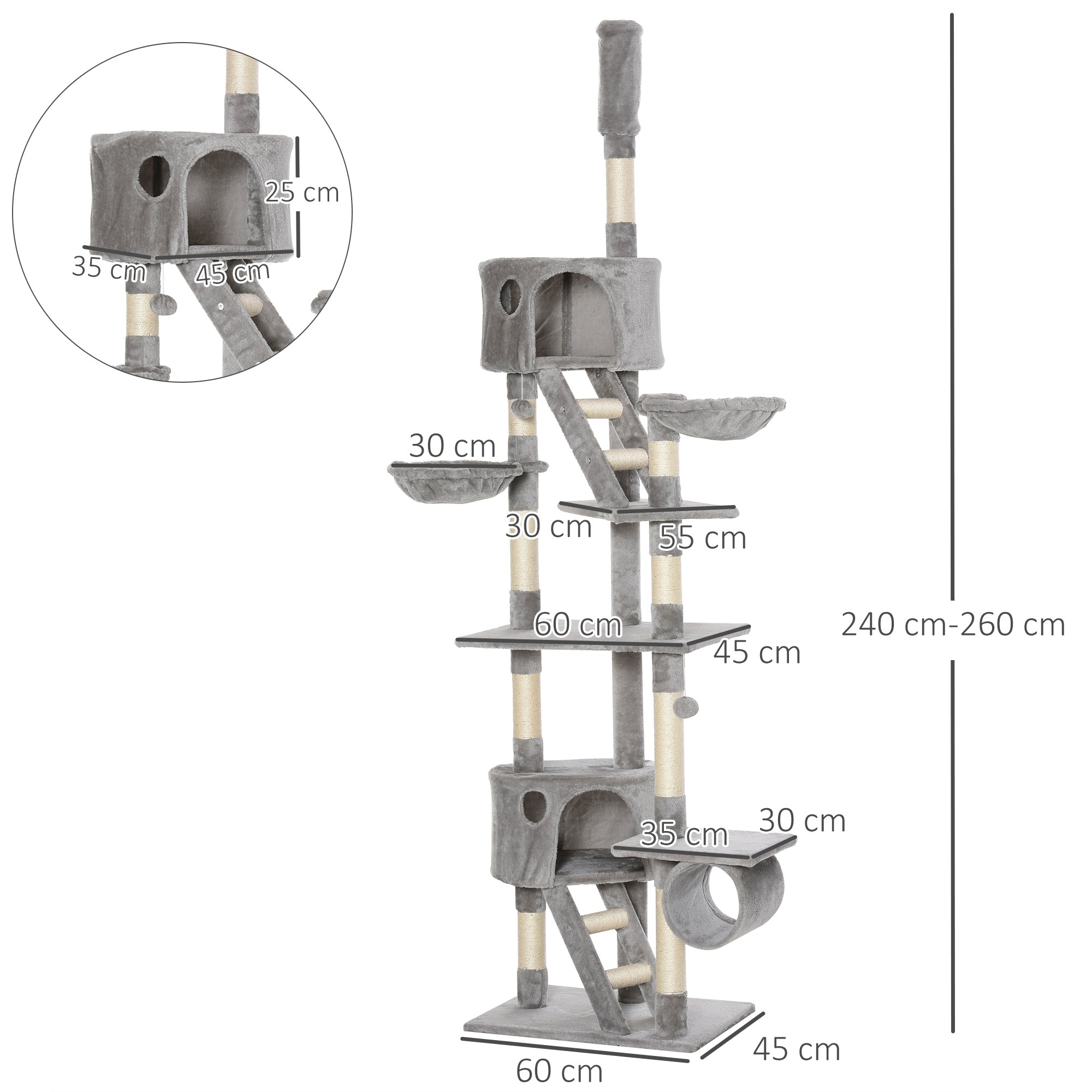 Nancy's Battle Ground climbing tree - Scratching post - Adjustable Up to Ceiling - Chipboard - Light gray