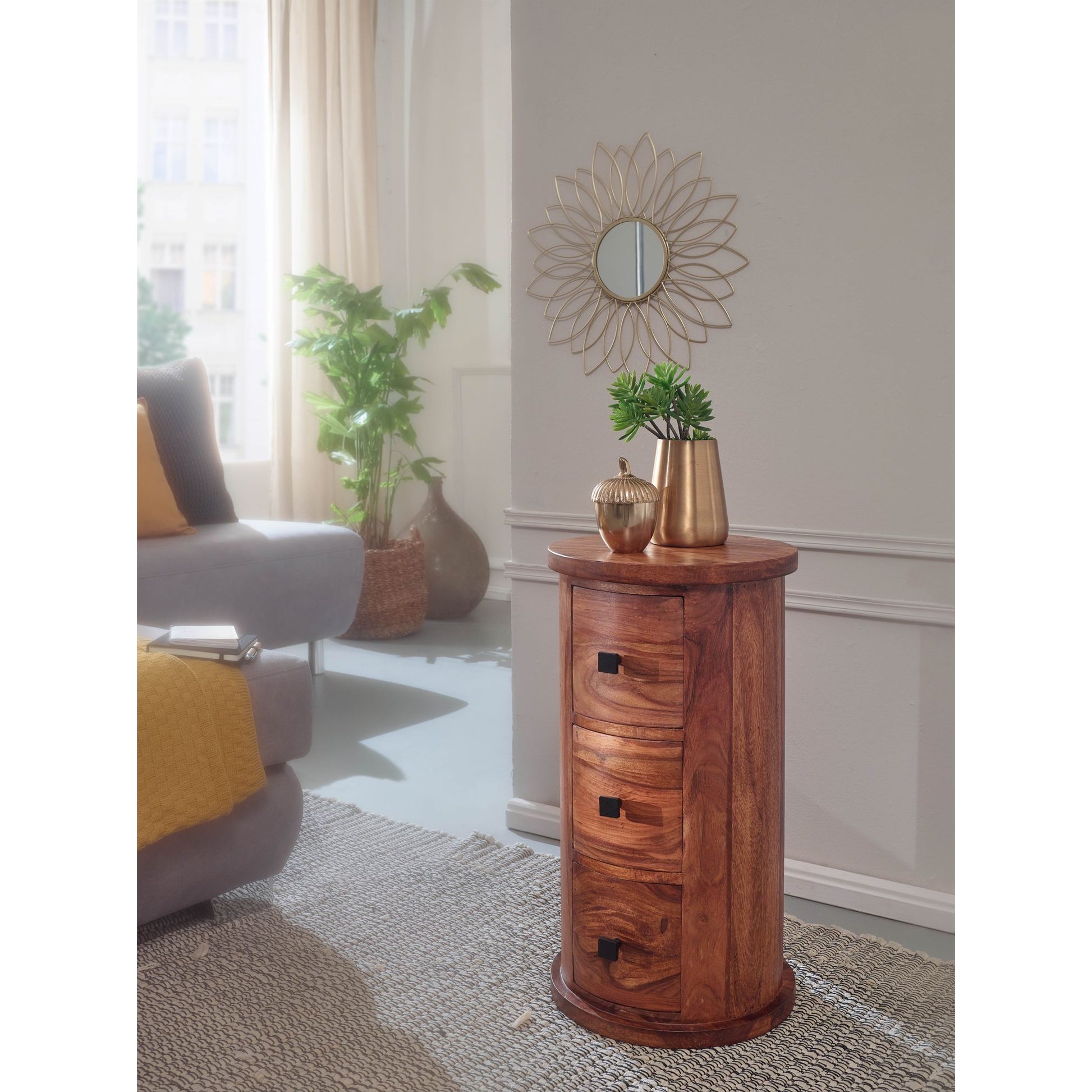 Nancy's West Haven Ladekast - Bijzettafel - Sideboard - 3 Lades - 65 cm - Massief Hout - Sheesham - Bruin