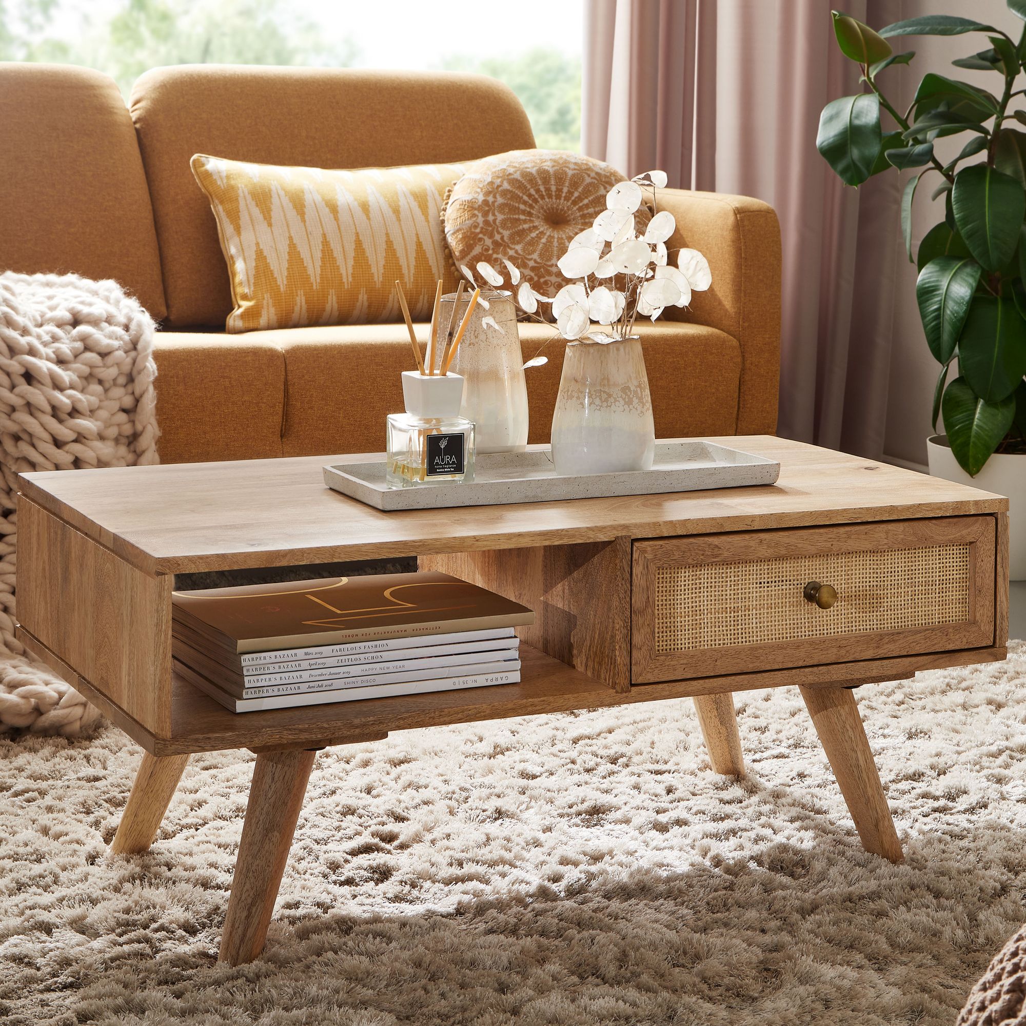 Nancy's Blairsville Coffee Table - Solid Mango Wood - Storage Space - Drawer - 90 x 40 x 45 cm - Brown