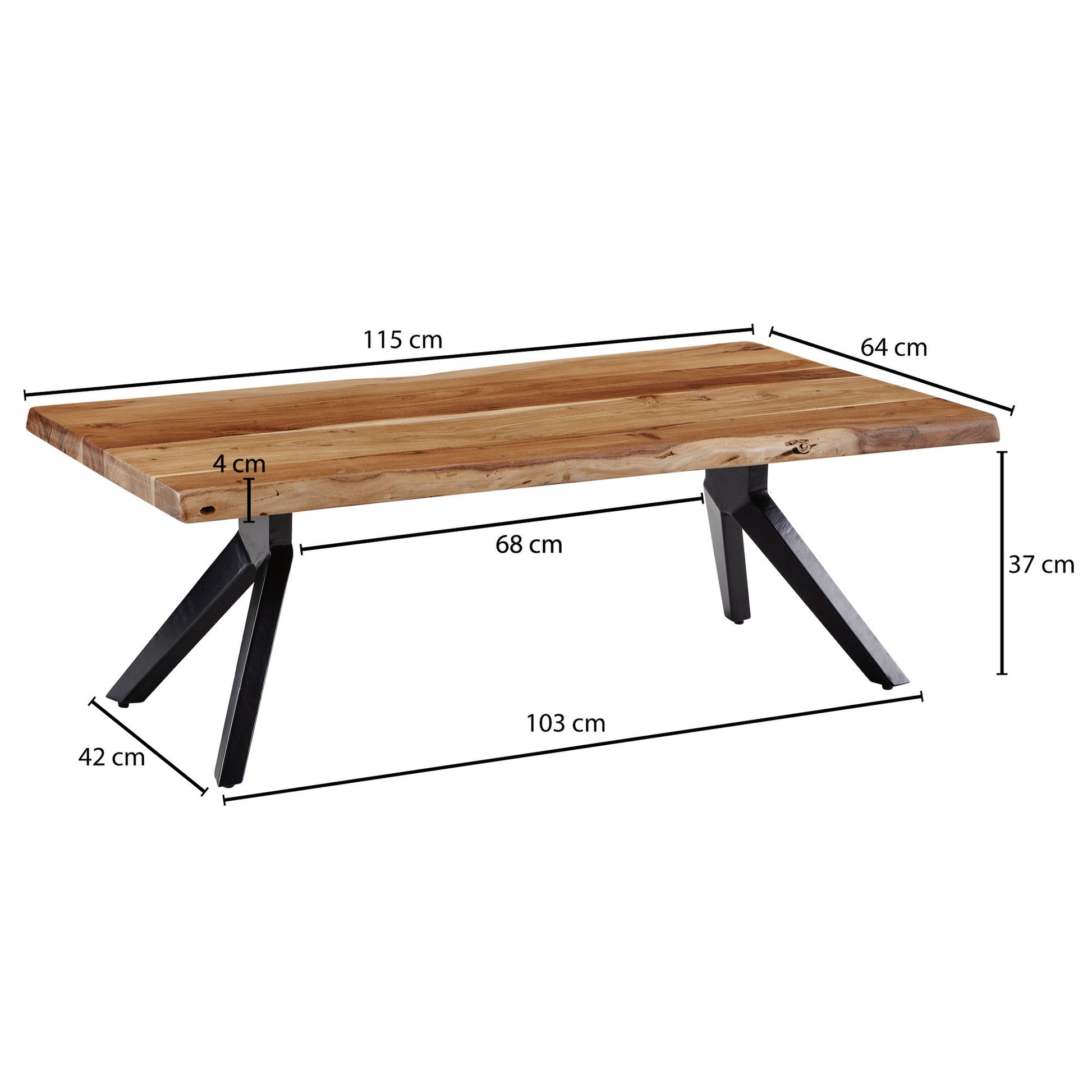 Nancy's Natick Salontafel - Koffietafel - Bruin / Zwart - Massief Acaciahout - ± 115 x 65 x 40 cm