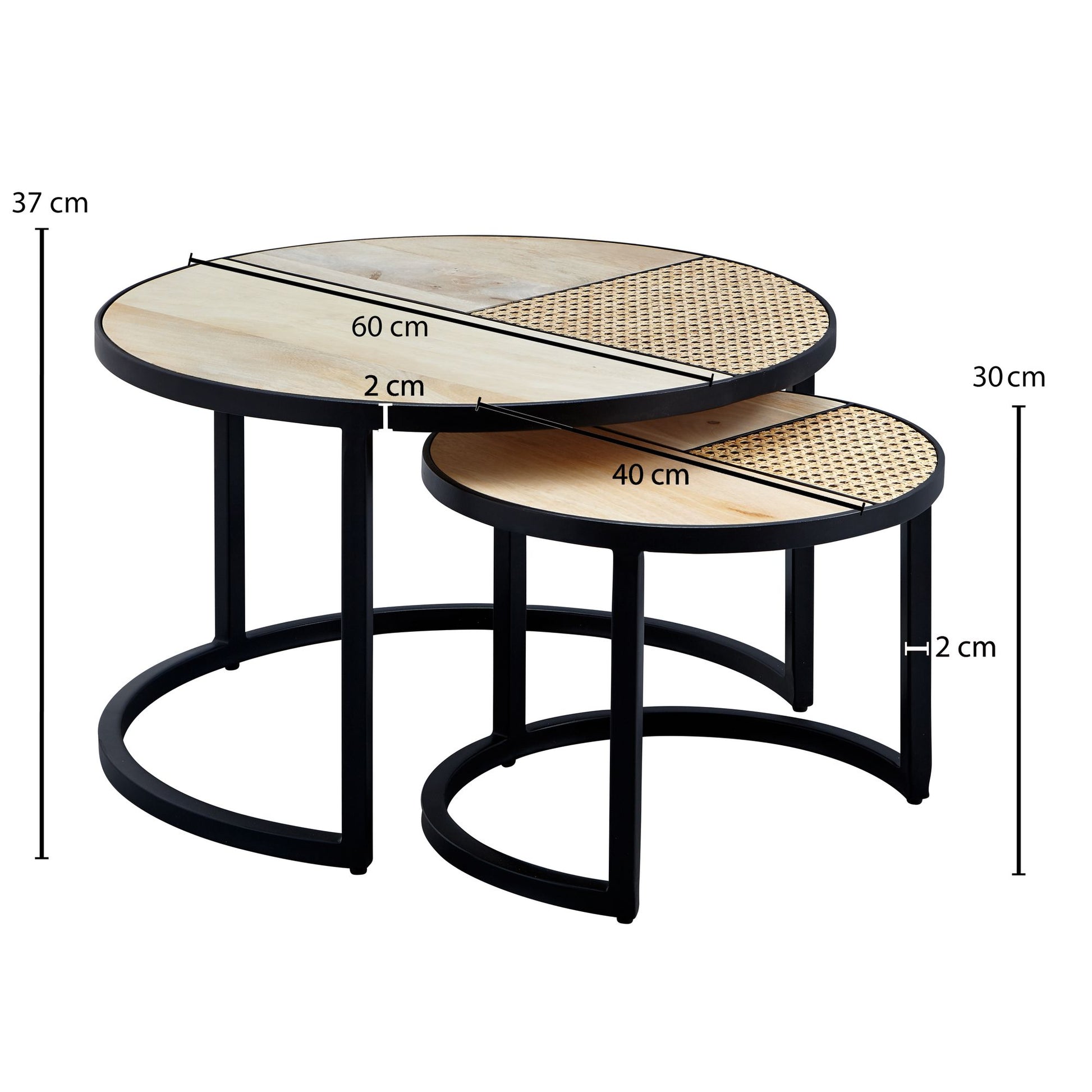 Nancy's Coalgate Salontafel Set - Koffietafels - Set Van 2 - Bijzettafels - Massief Mangohout / Rotan / Staal