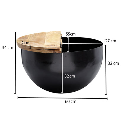 Nancy's Pembina Coffee table - Storage space - Coffee table - Side table - Round - Black - Brown - Mango wood - Metal - 60 x 60 x 34 cm