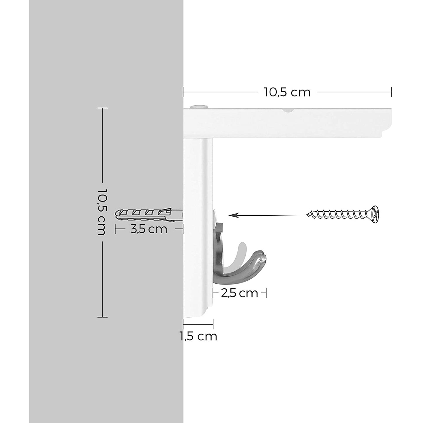 Nancy's Sevierville Wandkapstok - Garderobe - 4 Dubbele Haken - Wandkapstok - Wit - ± 40 x 10 x 10 cm