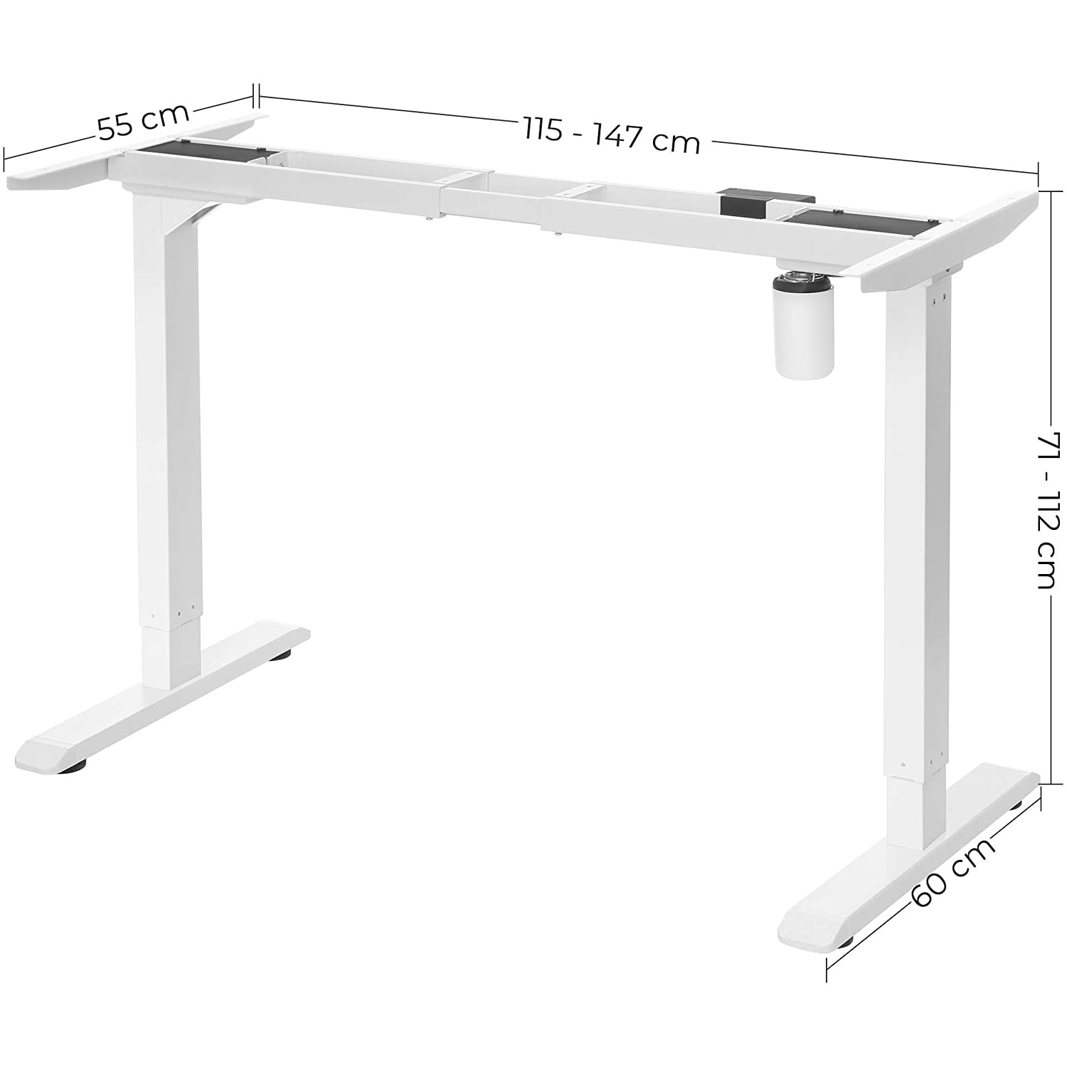 Nancy's Okemos Bureau zit sta frame - Verstelbaar bureau poten - Sta zit bureau - Zit sta bureau elektrisch - In hoogte verstelbaar bureau - Lengte Verstelbaar - Staal - Wit - B115cm tot 147cm x D60cm x H71cm tot 112cm