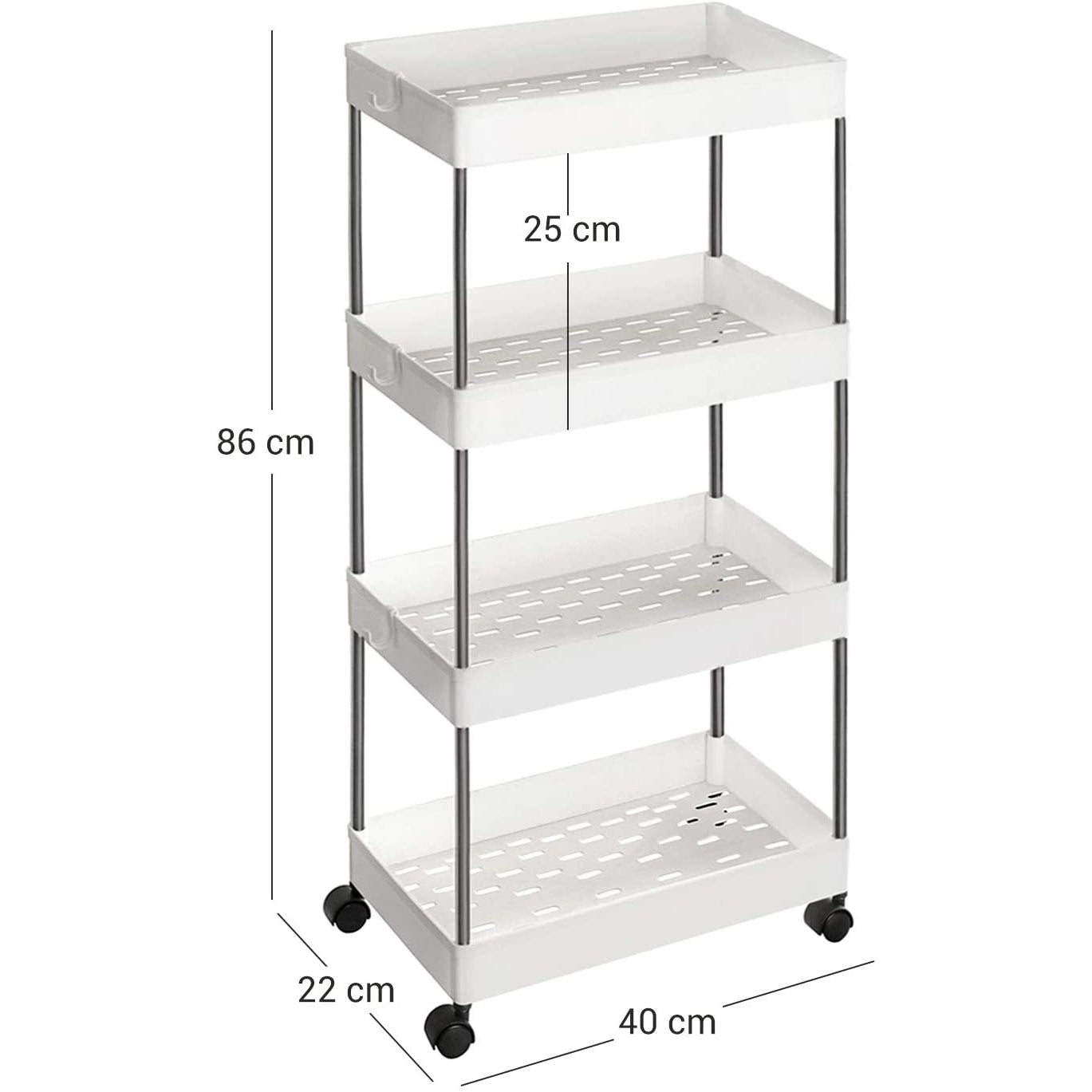 Nancy's Dillon Kitchen trolley - Bathroom trolley - Kitchen trolley - On wheels - White - 40 x 22 x 86 cm