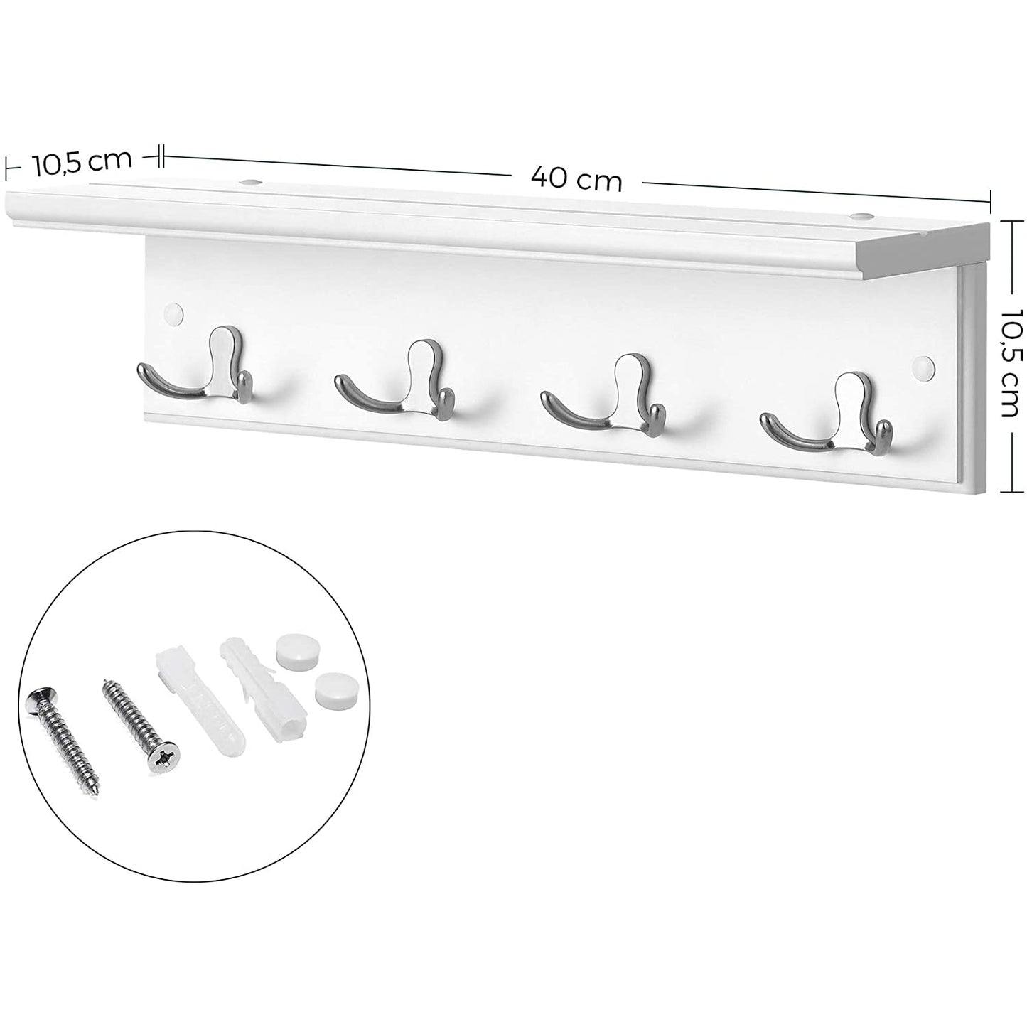 Nancy's Sevierville Wandkapstok - Garderobe - 4 Dubbele Haken - Wandkapstok - Wit - ± 40 x 10 x 10 cm