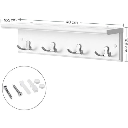 Nancy's Sevierville Wandkapstok - Garderobe - 4 Dubbele Haken - Wandkapstok - Wit - ± 40 x 10 x 10 cm