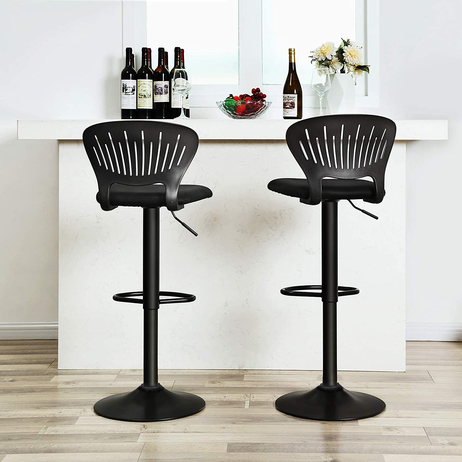 Nancy's Irvine Bar stool set of 2 - Height adjustable - Upholstered - Black - 40 x 42 x 107 cm