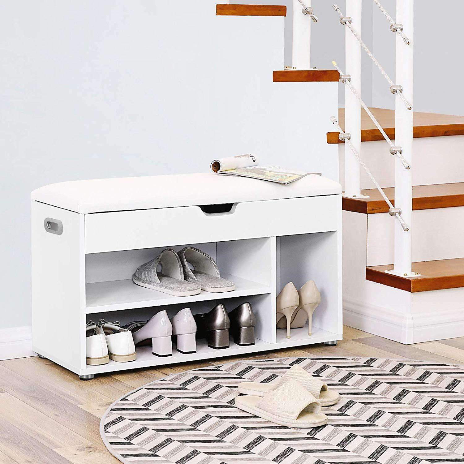 Nancy's Bobadela Shoe Bench - Shoe Cabinet - Storage Bench - White - ± 80 x 30 x 45 cm