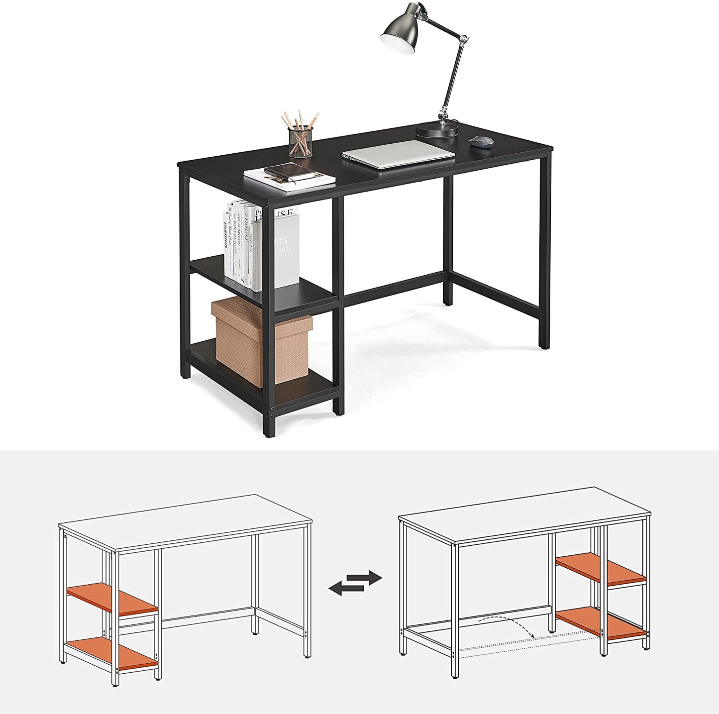 Nancy's Hawtrey Bureau - Computertafel - Kantoortafel - Opbergruimte - Industrieel - Bewerkt Hout - Staal - Zwart - 120 x 60 x 75 cm