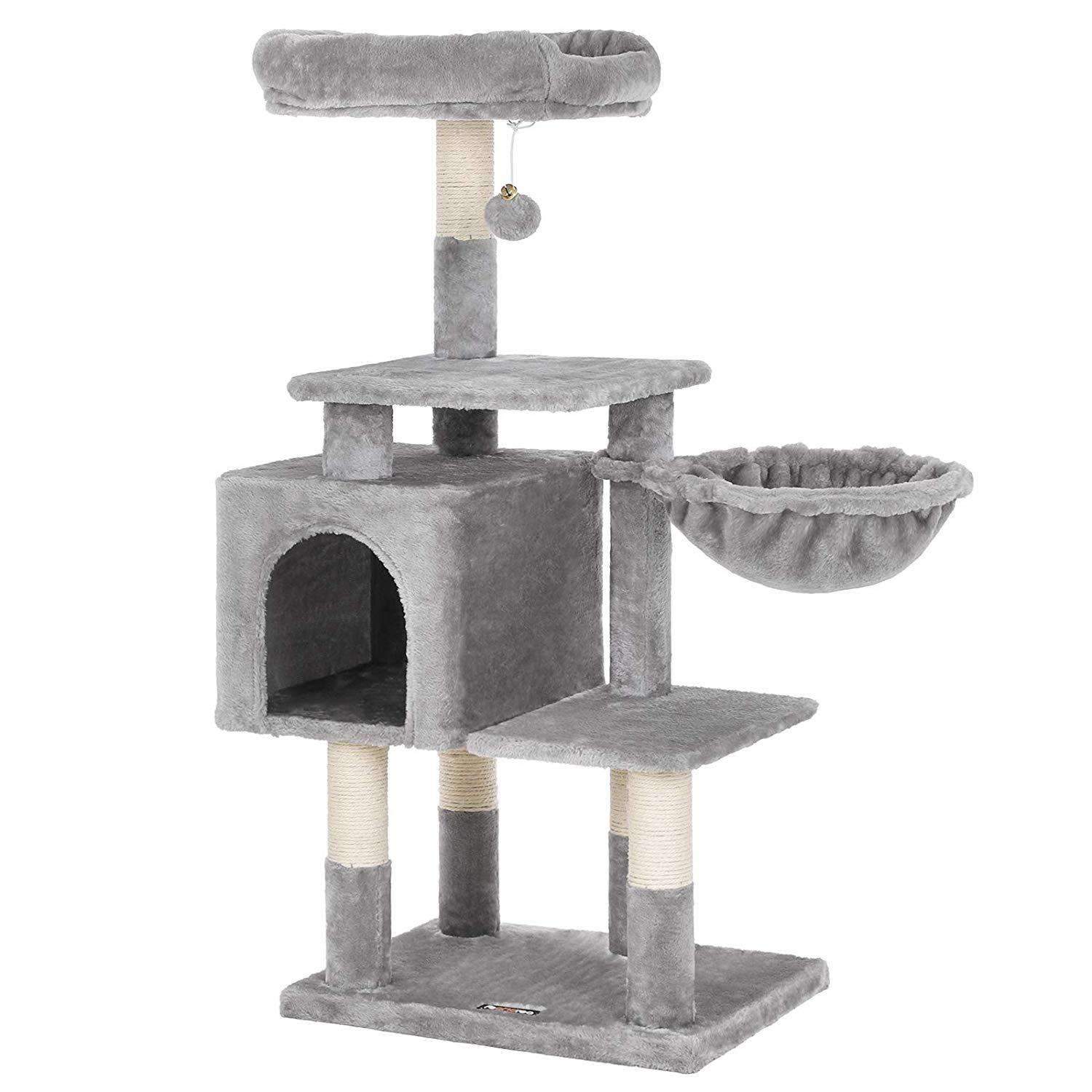 Nancy's Multilevel Cat Tree - Cat tower - Scratching post - Climbing tree for cats - Light gray - 50 x 40 x 110 cm