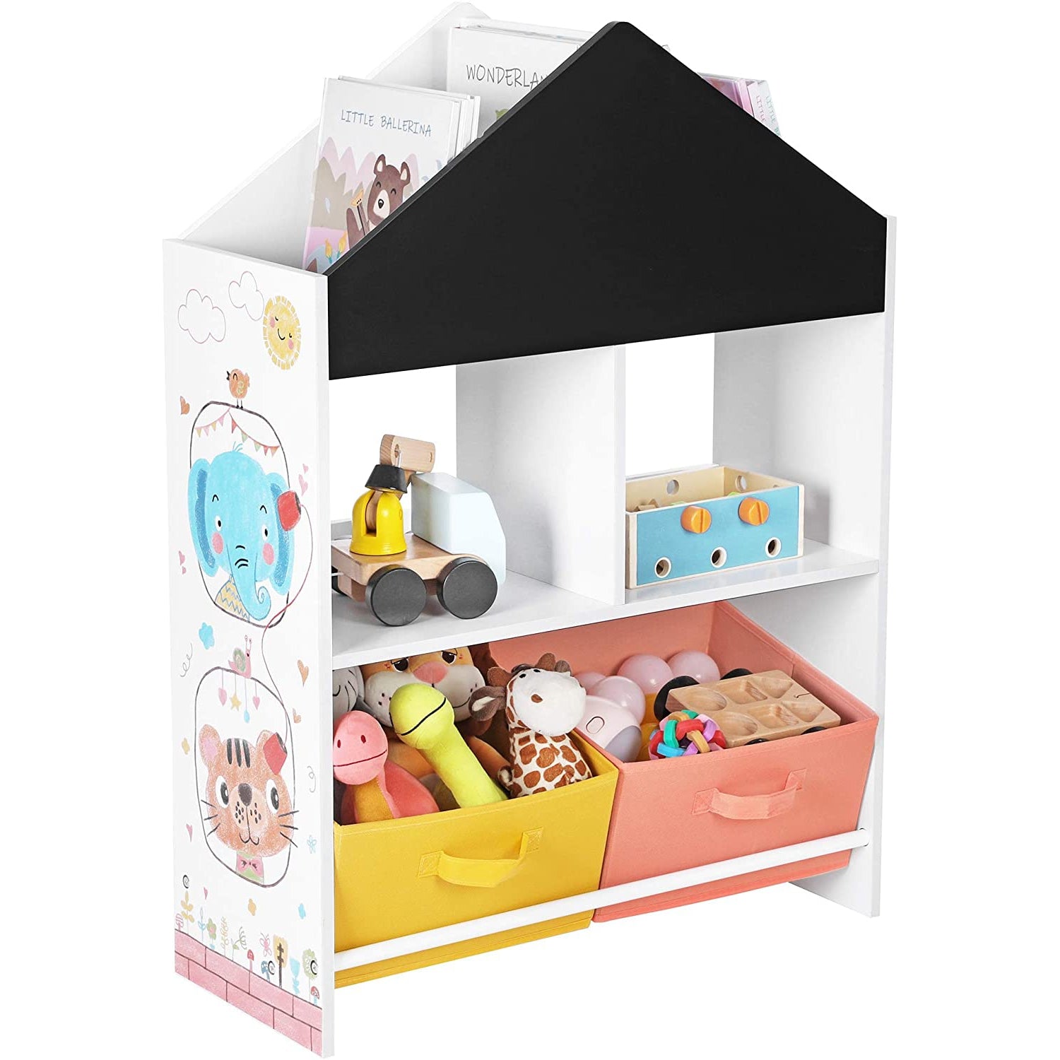 Nancy's Rexburg Speelgoedorganizer - Kinderkamerkast - Opbergkast - Kantelbeveiliging - Kinderkamer - Wit - Zwart - Oranje - Geel - MDF