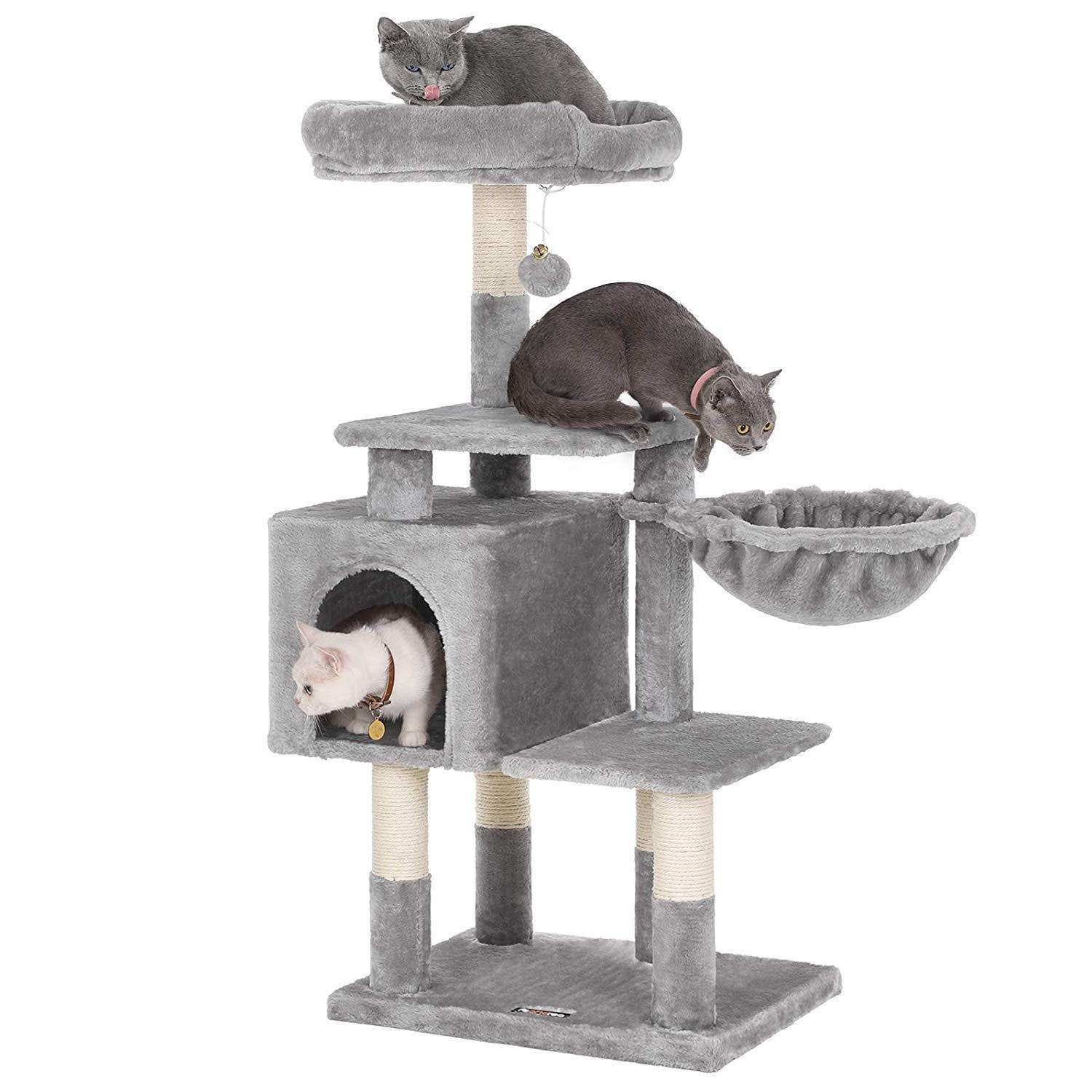 Nancy's Multilevel Cat Tree - Cat tower - Scratching post - Climbing tree for cats - Light gray - 50 x 40 x 110 cm