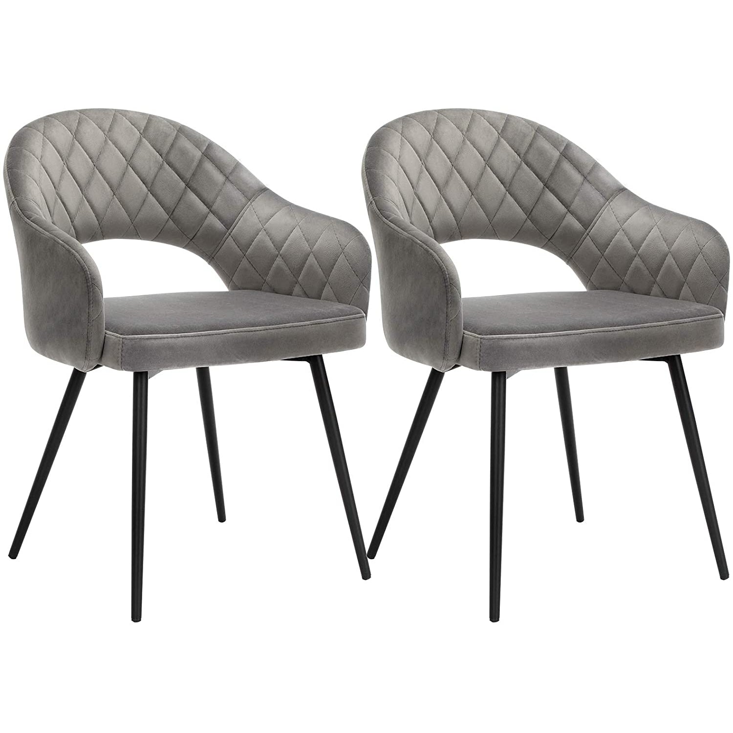 Nancy's Geoffroy Dining room chairs - Set of 2 - Kitchen chairs - Upholstered - Velvet - Metal - Gray - 57 x 56 x 77 cm