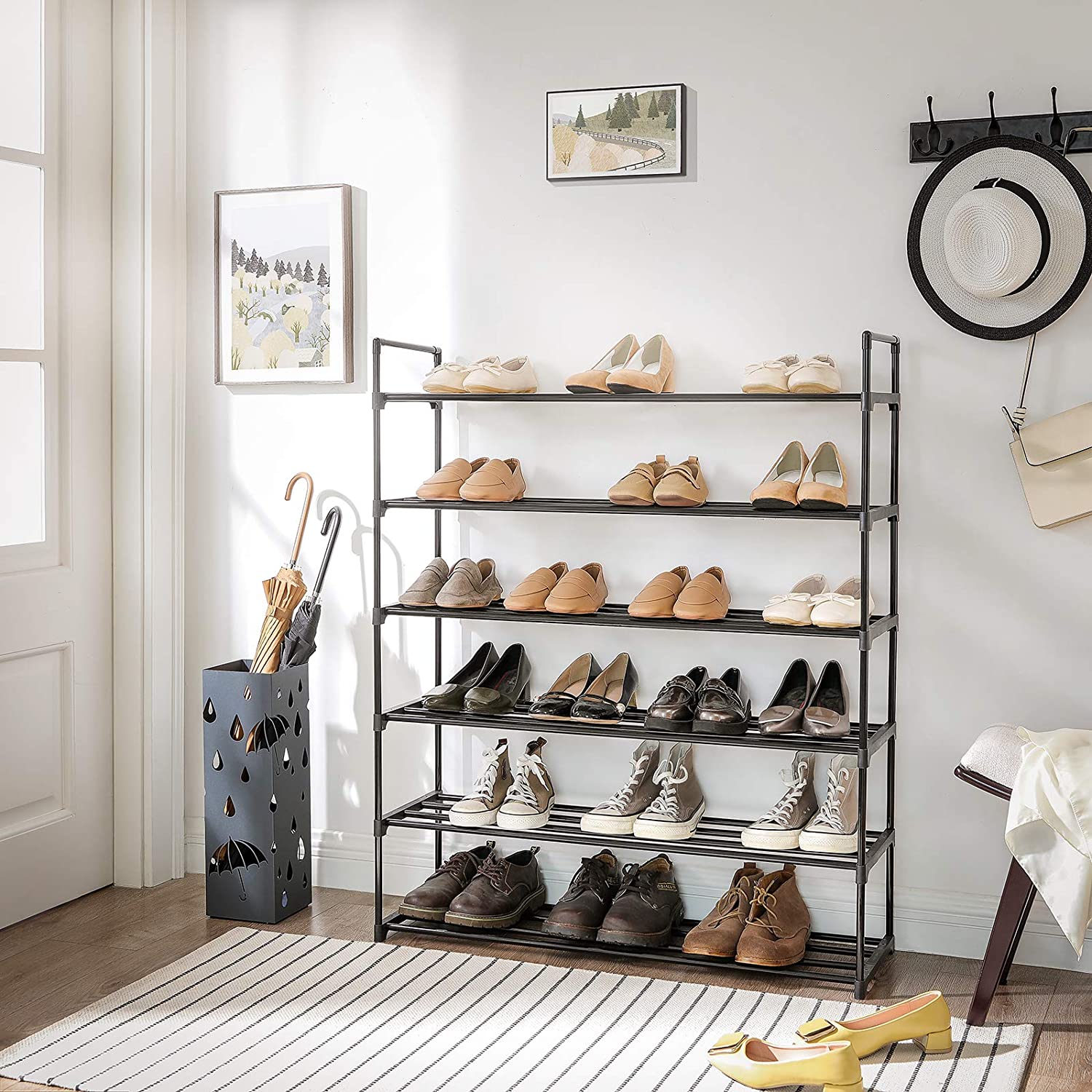 Nancy's Plano Shoe Racks - Set of 2 - Shoe Organizer - 24-30 Pairs of Shoes - Stackable - Black - Steel - ± 90 x 30 x 50 cm