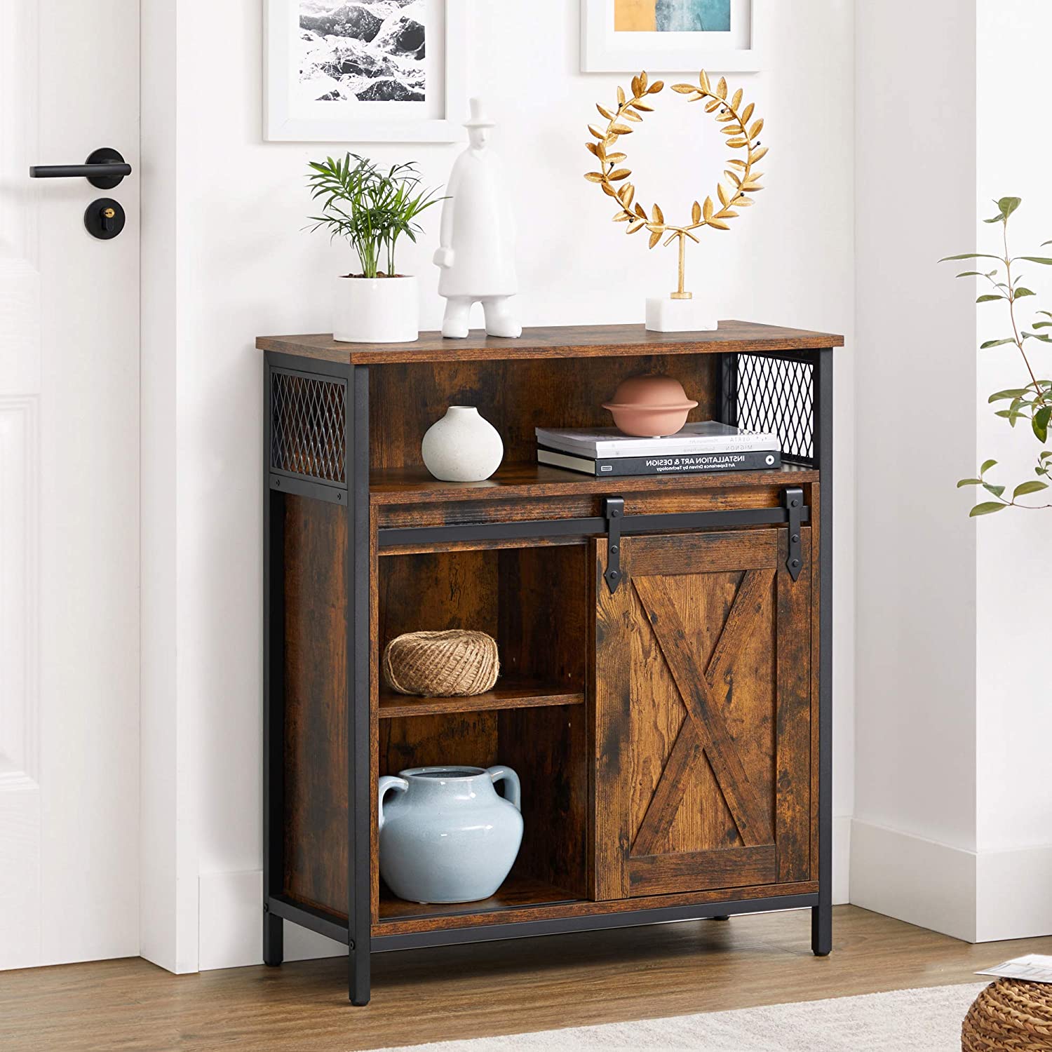 Buffet Cody de Nancy - Meuble de rangement - Marron Vintage / Noir - Aggloméré / Acier - 70 x 30 x 80 cm