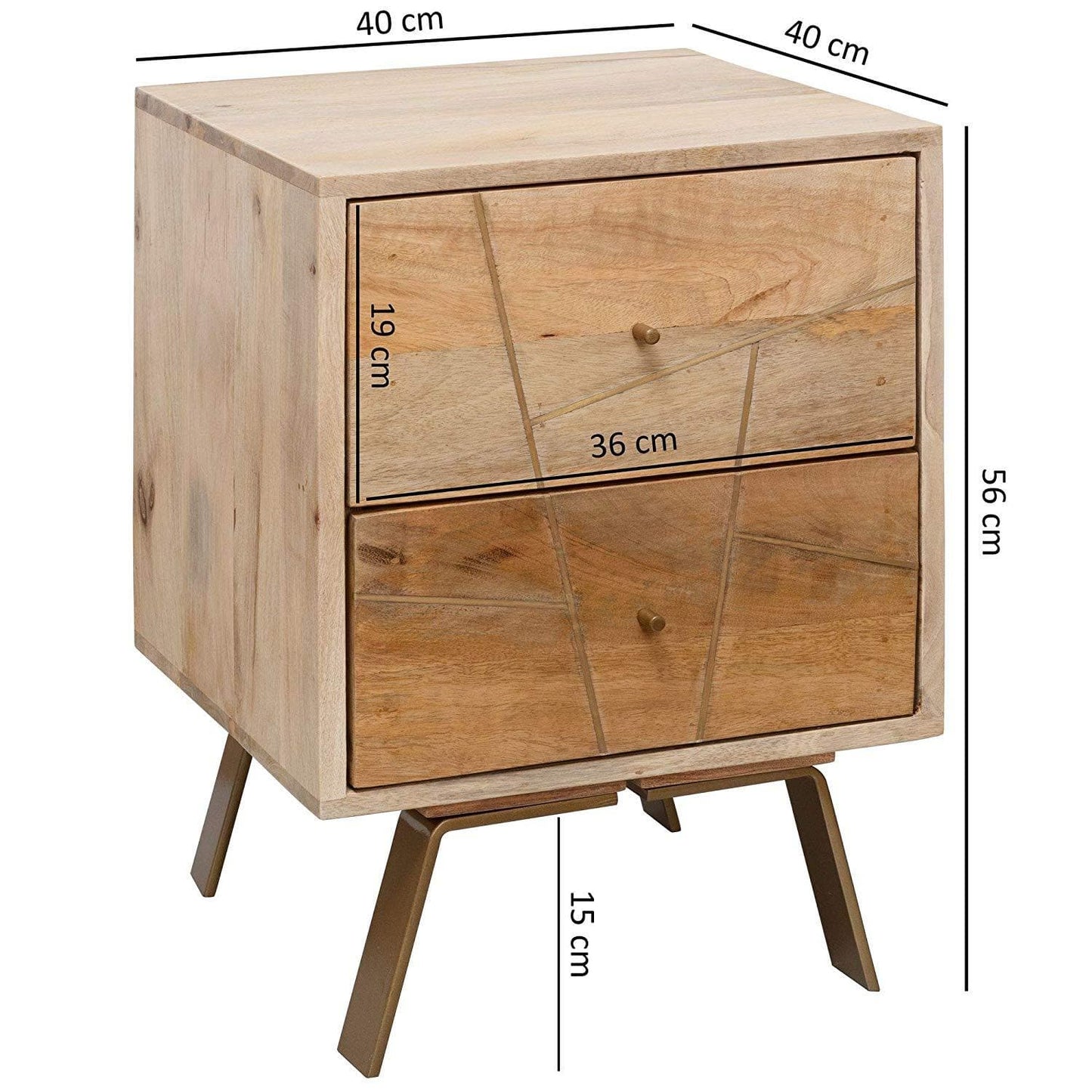 Table de Chevet Nancy - Tables de Chevet - Bois de Manguier Massif - Marron - 40 x 56 x 40 cm