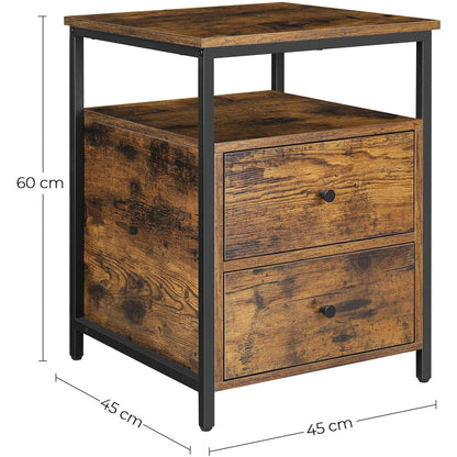 Nancy's Fallon Nachtkastje - Bijzettafel - Ladekastje - Vintage Bruin / Zwart - 45 x 45 x 60 cm