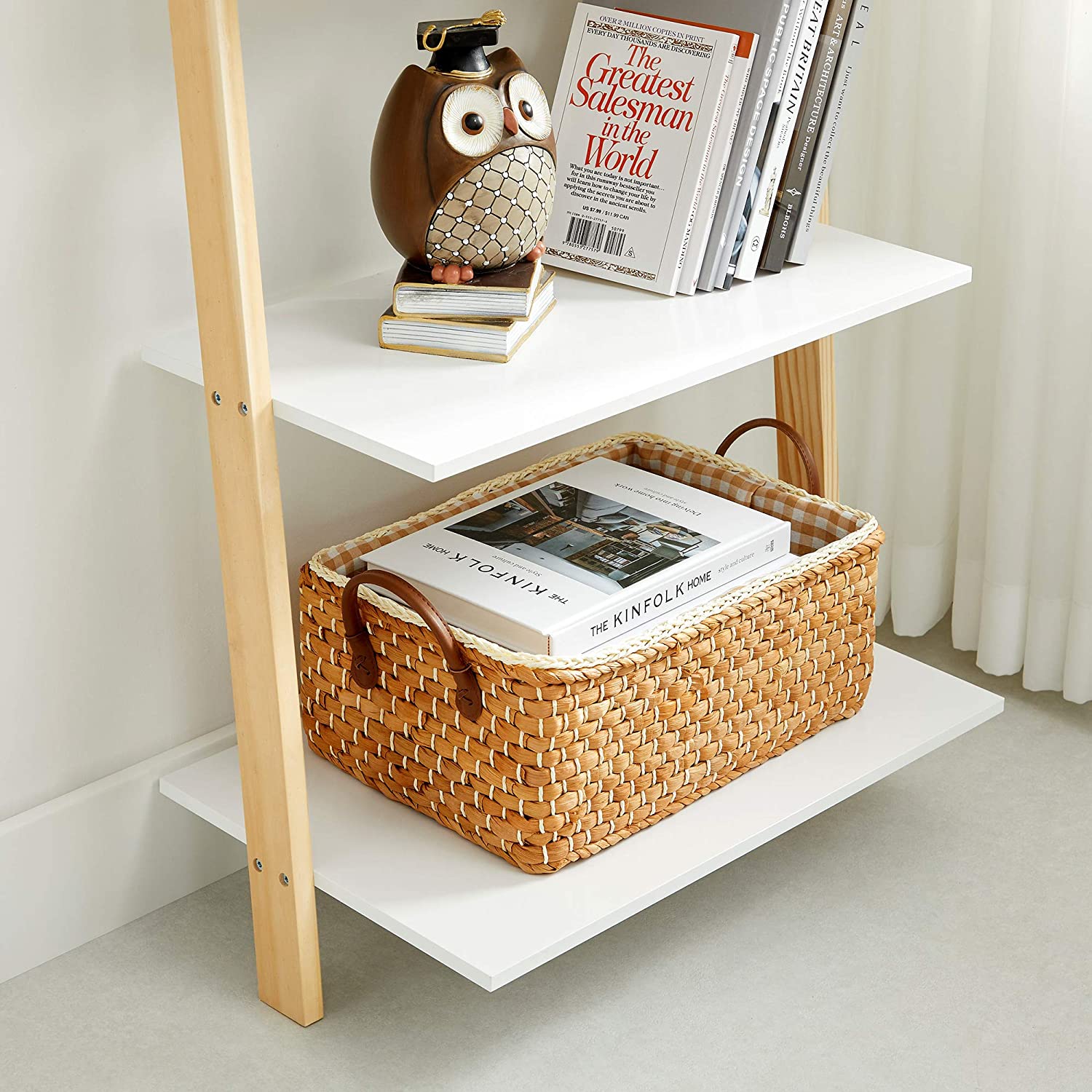 Nancy's Oxford Ladderkast - Boekenkast - Ladderplank - 5 Niveaus - 60 x 35 x 171 cm - Massief Houten Frame - Mat Wit - Natuurlijk