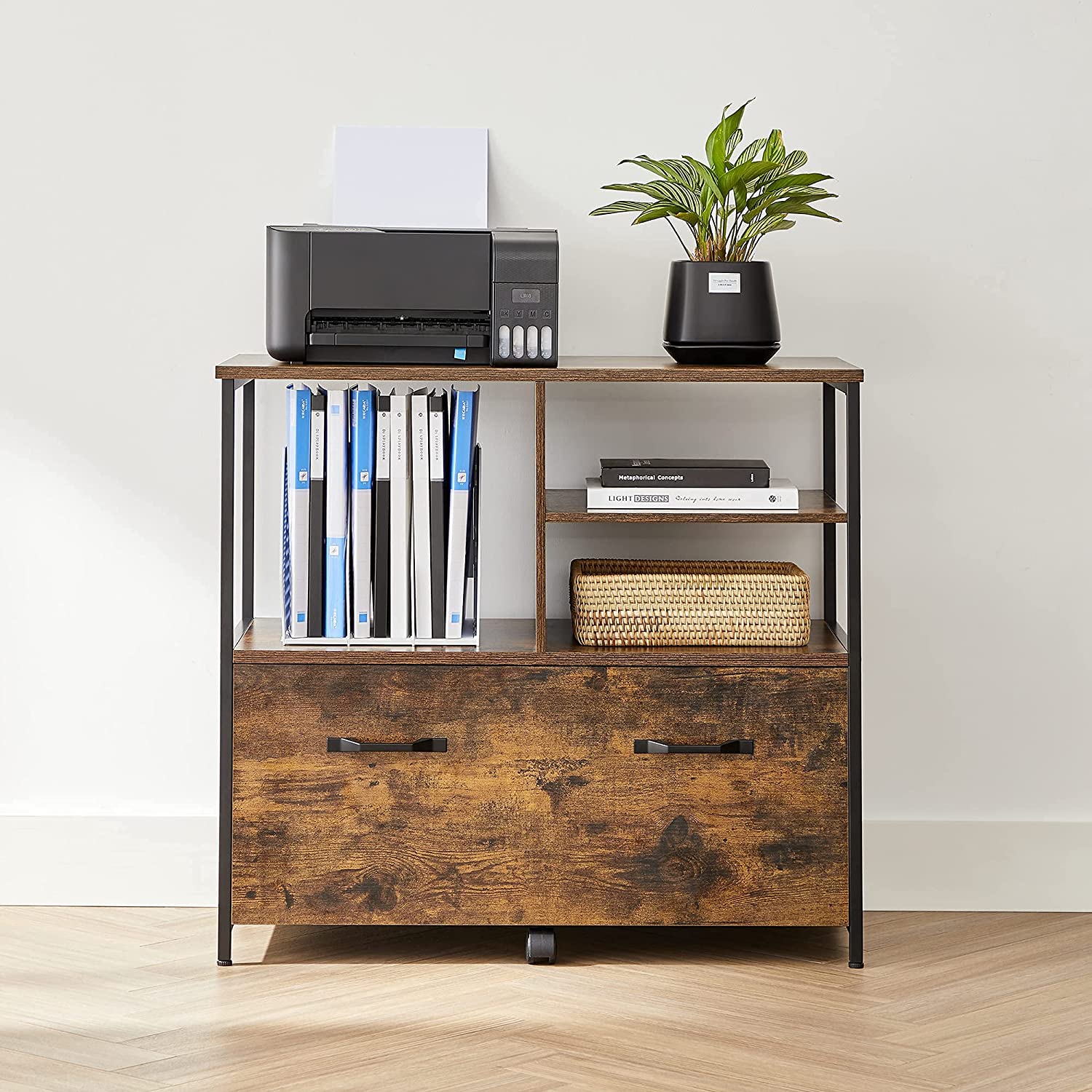 Nancy's Coppell Filing Cabinet - Office Cabinet - Chest of Drawers - Storage Cabinet - Brown / Black - ± 80 x 40 x 75 cm