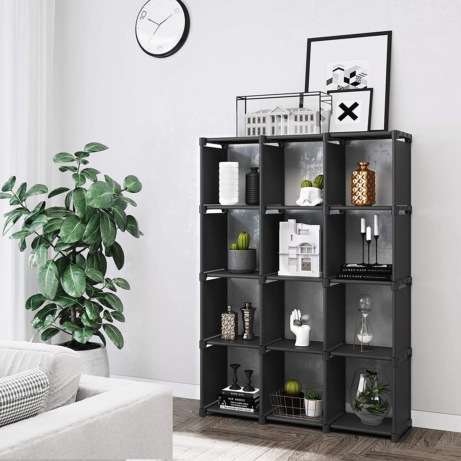 Nancy's Havelock Shelving Unit - Storage Cabinet - Bookcase - Storage Rack - Black - Plastic / Steel - 105 x 30 x 140 cm