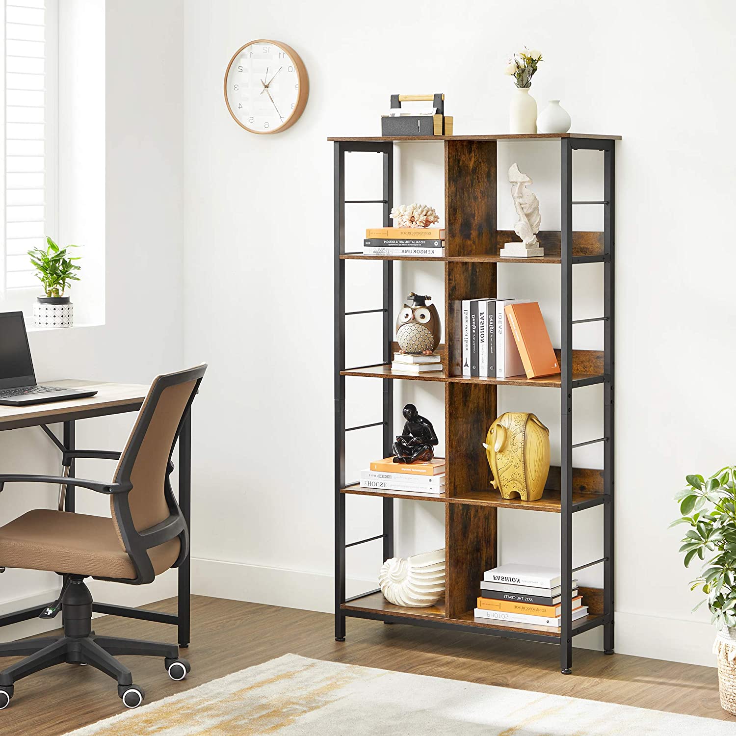 Nancy's Candyville Bookcase - Storage Cabinet - 8 Compartments - Brown - Processed Wood - Metal - 80 x 33 x 149 cm