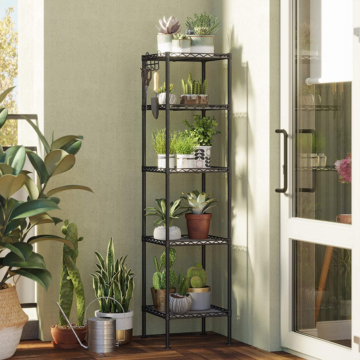 Nancy's Granby Bathroom shelf - Storage shelf - Shelving unit - 5 levels - Steel - Black - Hooks - 30 x 30 x 123.5 cm