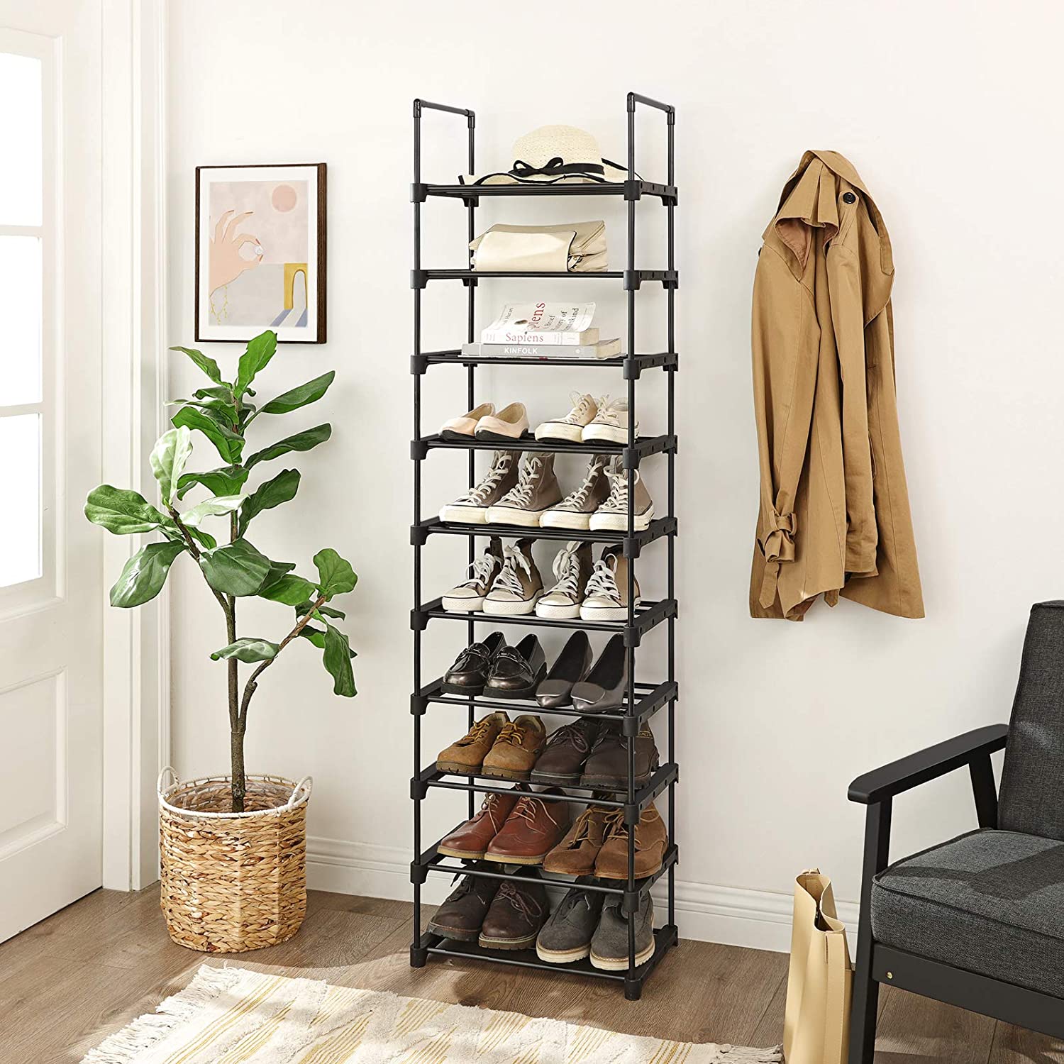 Nancy's Elkhart Shoe Rack - Shoe Cabinet - Storage Rack - 10 Levels - Black - Steel - ± 45 x 30