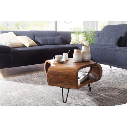 Nancy's Harala Salontafel - Koffietafel - Bruin / Zwart - Sheeshamhout / Staal - ± 55 x 55 x 40 cm