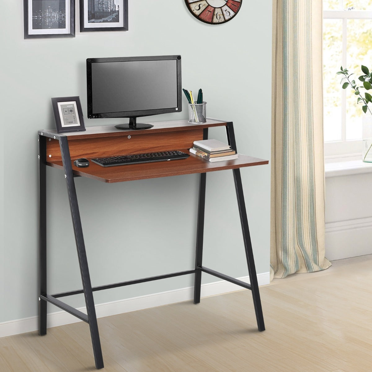 Nancy's West Bend Desk - Table de bureau - Table d'ordinateur - Table d'ordinateur portable - Noyer / Noir - ± 85 x 45 x 85 cm