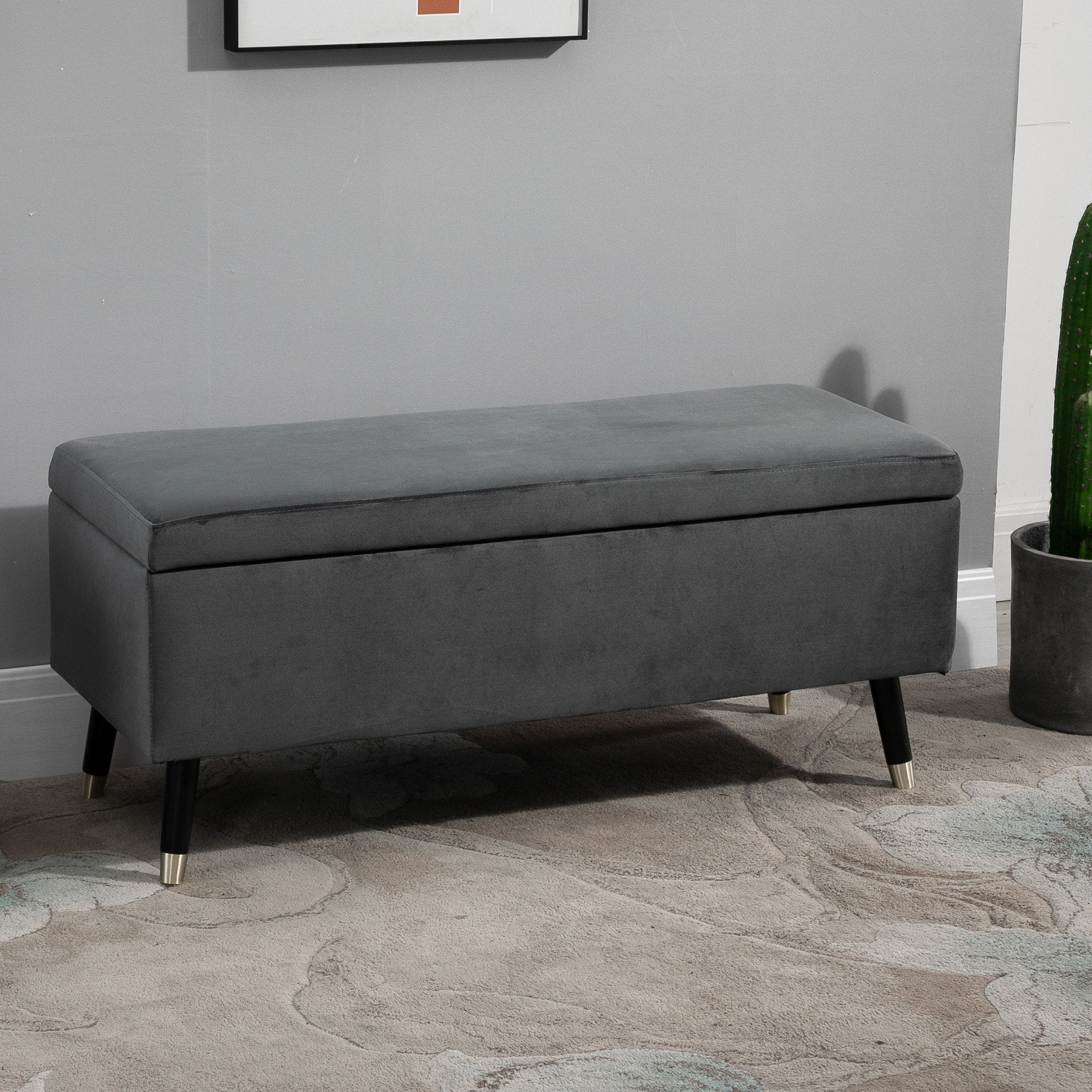 Nancy's Shreveport Storage Bench - Shoe Bench - Storage Chest - Footstool - Grey - Velvet - ± 110 x 45 x 45 cm