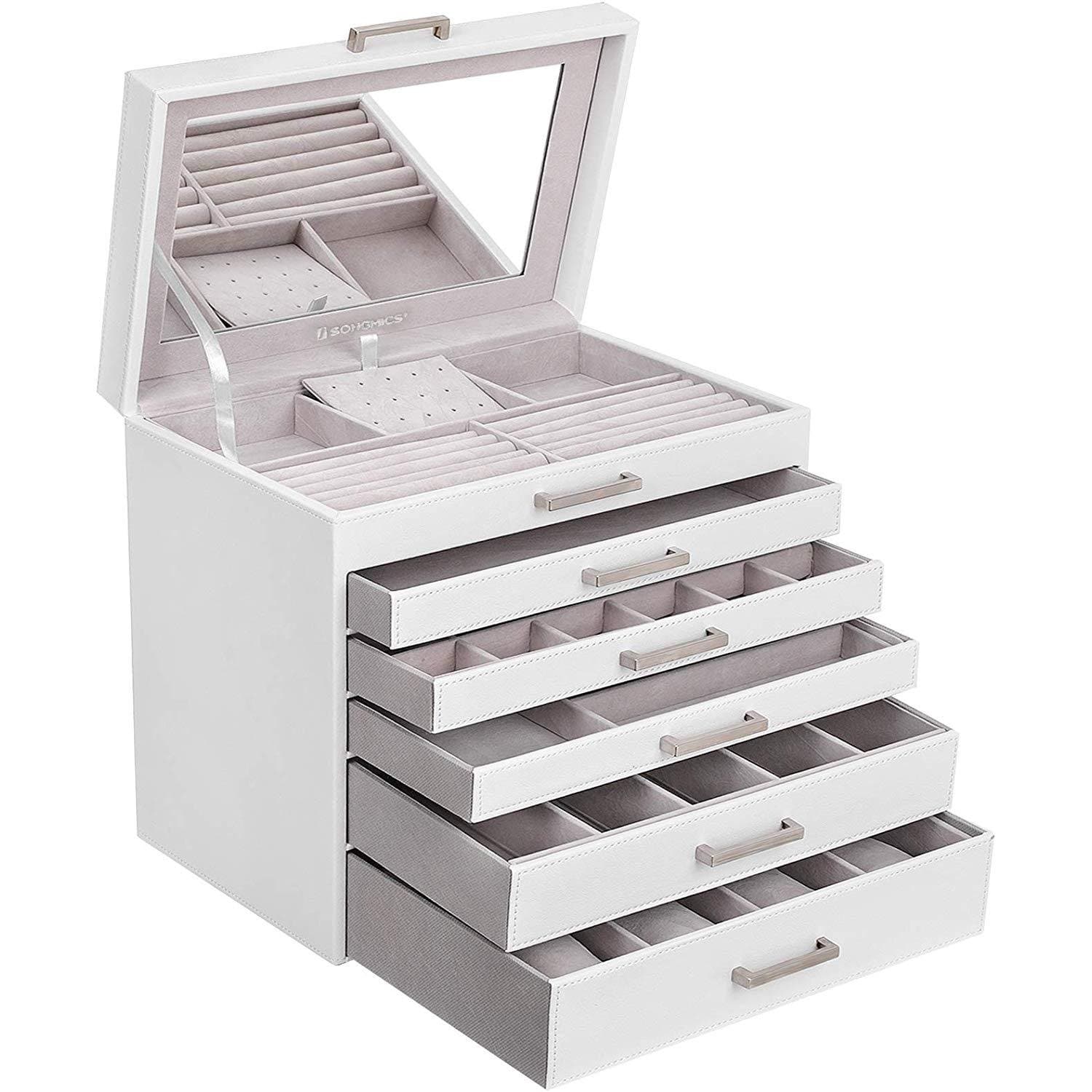 Nancy's Malveira Sieradendoos - Sieraden Organizer - Juwelendoos - Met Spiegel - Wit - Fluweel