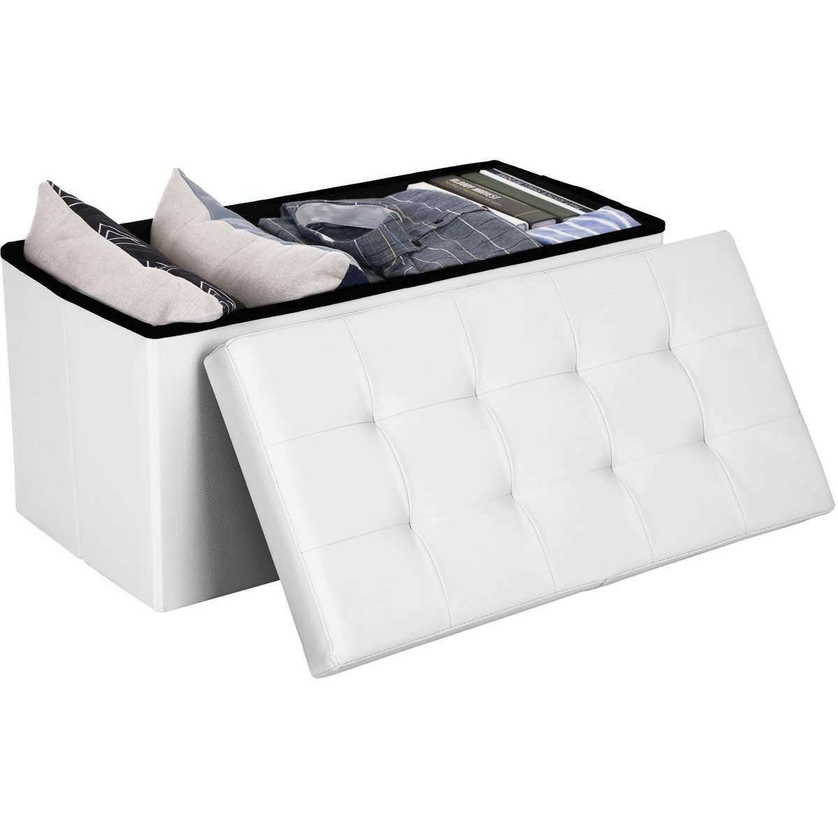 Nancy's Hubara Hocker - Canapé avec rangement - Banc en simili cuir - Banc de rangement - Blanc - ± 75 x 40 x 40 cm