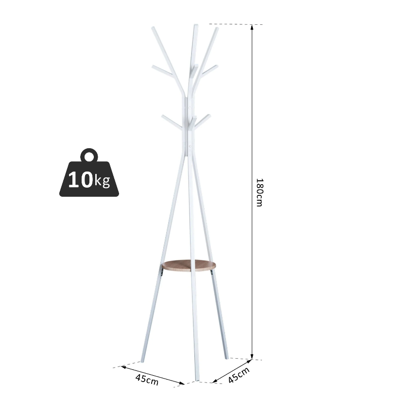 Nancy's Woodridge Kapstok - Staande Kapstok - Garderoberek - 8 Haken - Wit - Staal