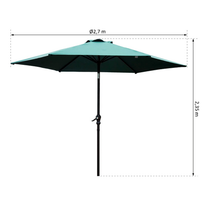 Nancy's Orcutt Parasol - Tuinparasol - Schaduw - Zonwering - Handslinger - Aluminium - Polyester - Groen/Wit/Rood - Zwart - 2.7 x 2.7 x 2.35 m