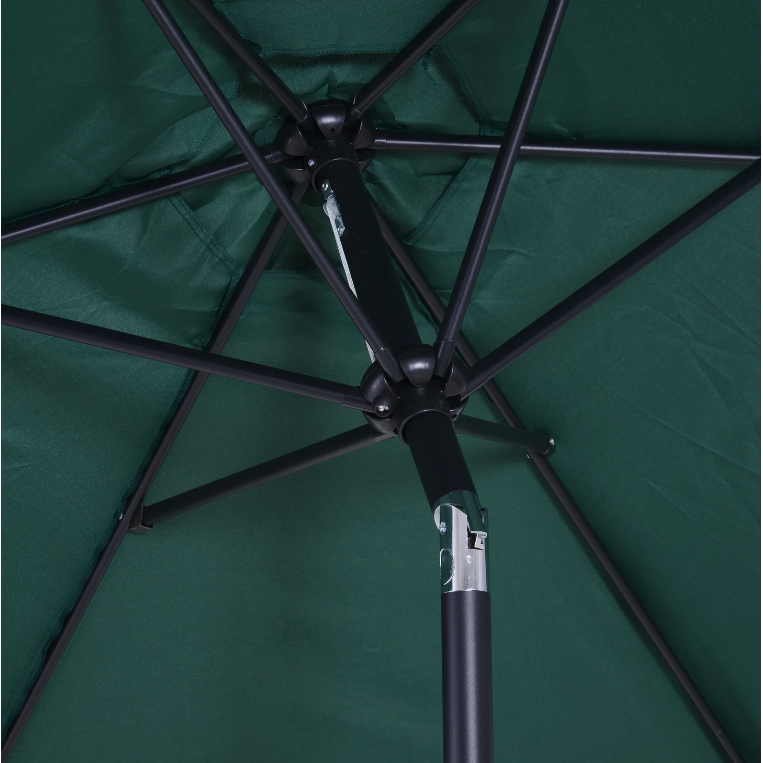 Nancy's Orcutt Parasol - Tuinparasol - Schaduw - Zonwering - Handslinger - Aluminium - Polyester - Groen/Wit/Rood - Zwart - 2.7 x 2.7 x 2.35 m