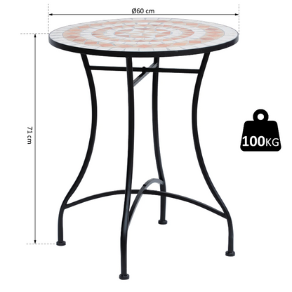 Nancy's Sherwood Tuintafel - Balkontafel - Mozaiek - Serveertafel - Rond - Staal - Keramiek - 60 x 60 x 71 cm