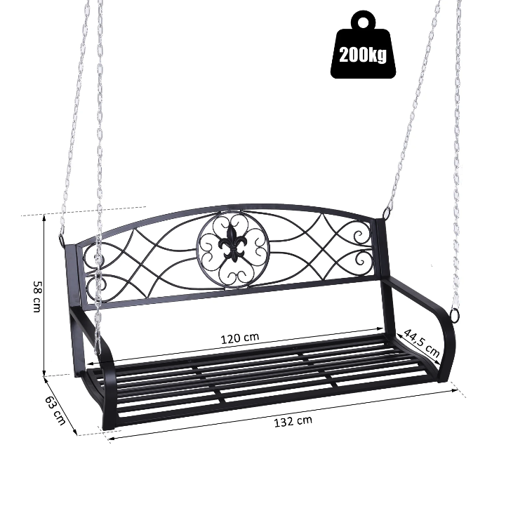 Nancy's Atascadero Schommelbank - Tuinschommel - Zwart - ± 130 x 60 x 60 cm