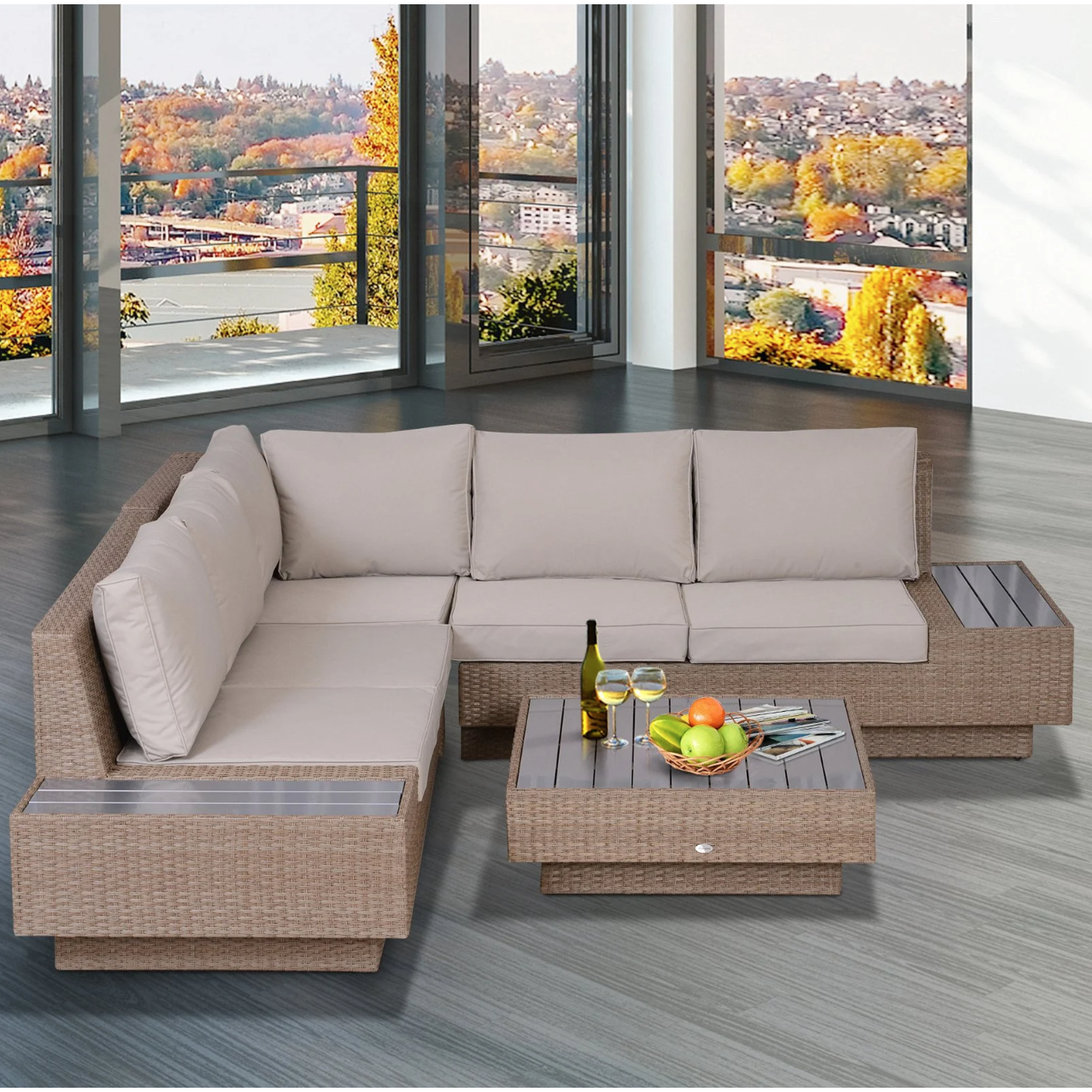 Nancy's Bixby Loungeset - Tuinset - Loungebank - 4-Delig - 5 Personen - Beige