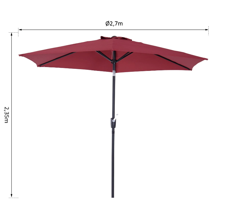 Nancy's Orcutt Parasol - Tuinparasol - Schaduw - Zonwering - Handslinger - Aluminium - Polyester - Groen/Wit/Rood - Zwart - 2.7 x 2.7 x 2.35 m